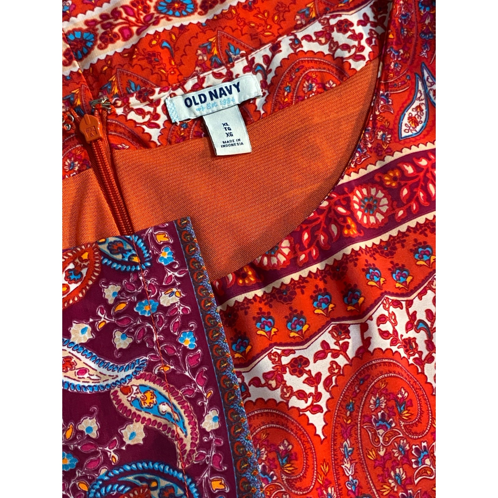 OLD NAVY Colorful Paisley Silky Flowy 3/4 Sleeve Dress XLARGE Fall Teacher Boho