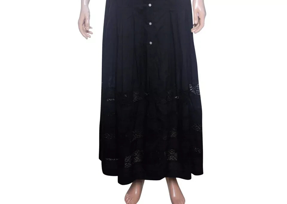 LoveShackFancy Edie Dress M 8 Pintuck Buttondown Lace Black Cotton Midi NW 42432