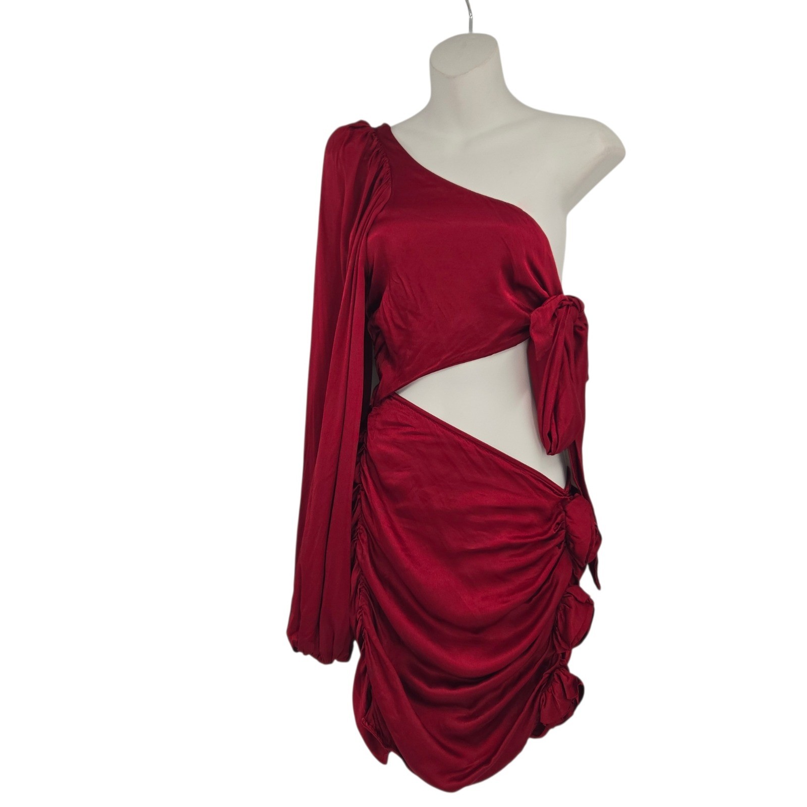 For Love & Lemons Rosette One Shoulder Mini Dress Women Size S Red Cutout Party