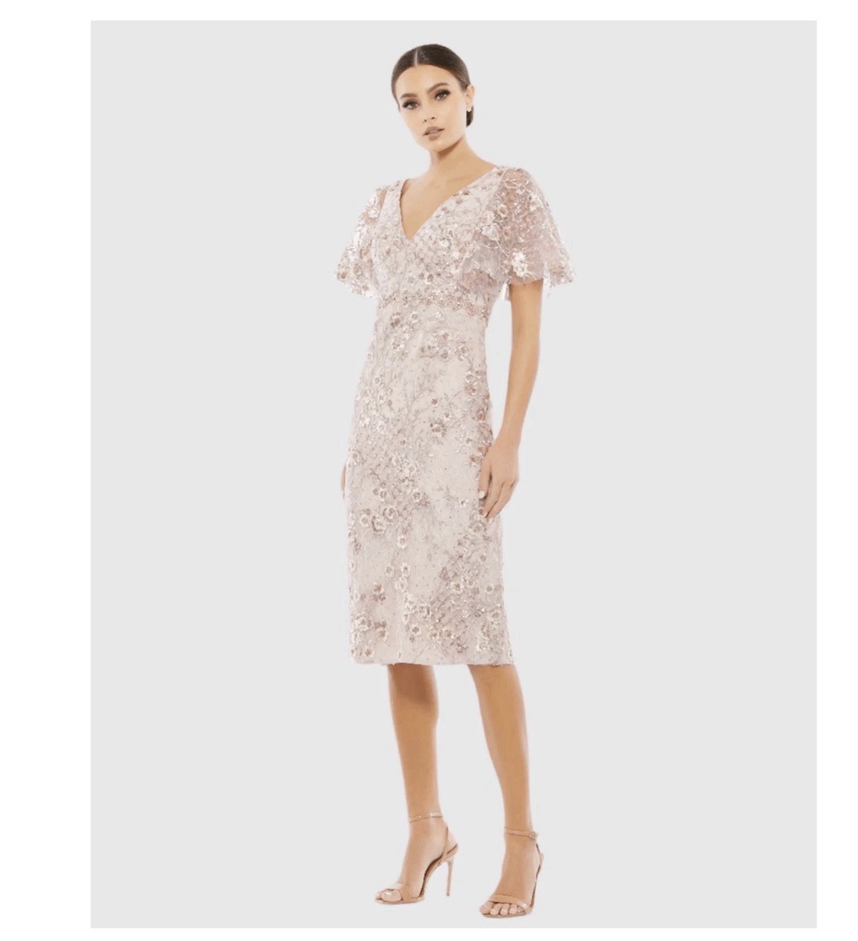 Mac Duggal 67909 Embellished Illusion Butterfly Sleeve Dress in Rose Pink Size 2
