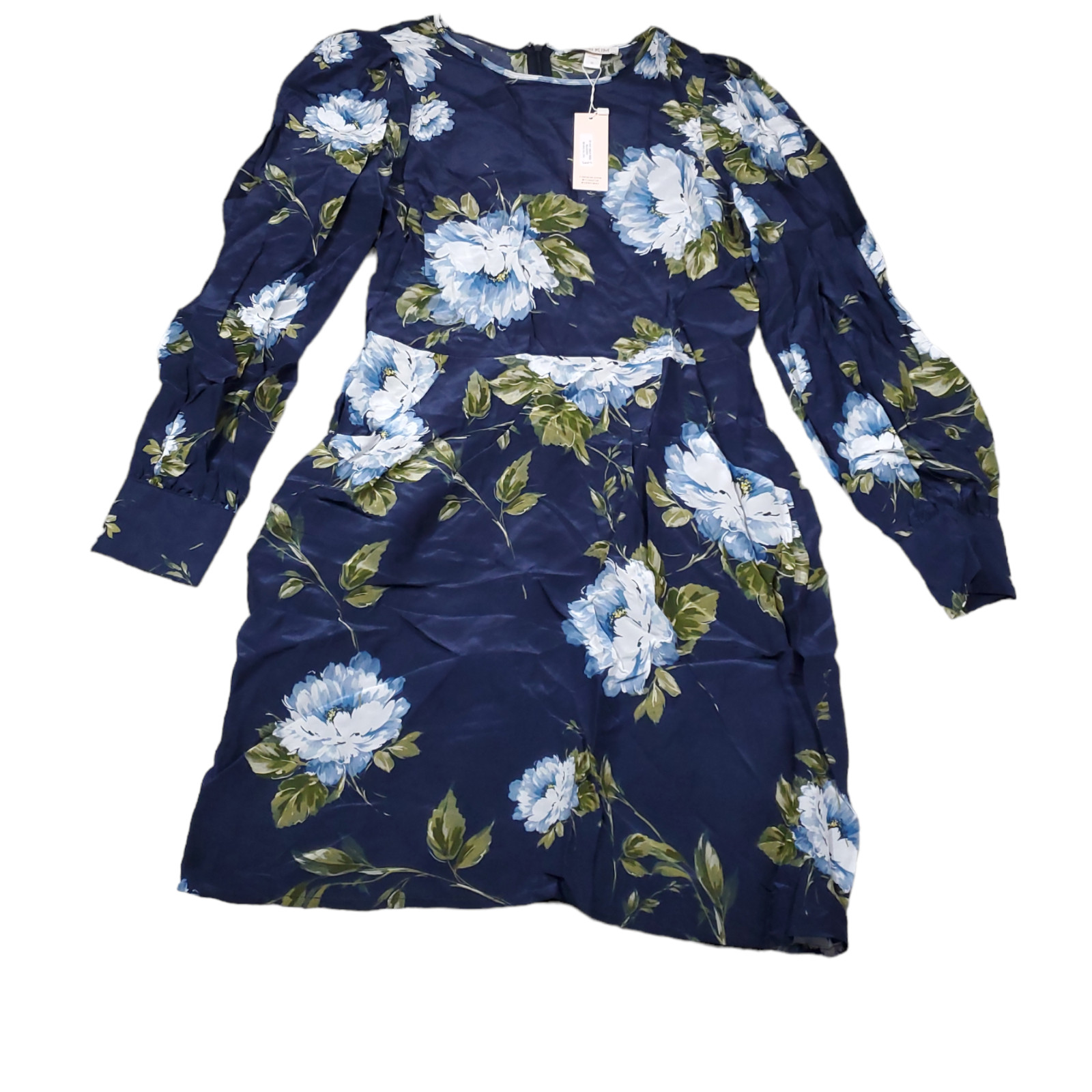 Yumi Kim Navy Blue Floral Print Anslie Akita Long Sleeve Mini Dress Size Small