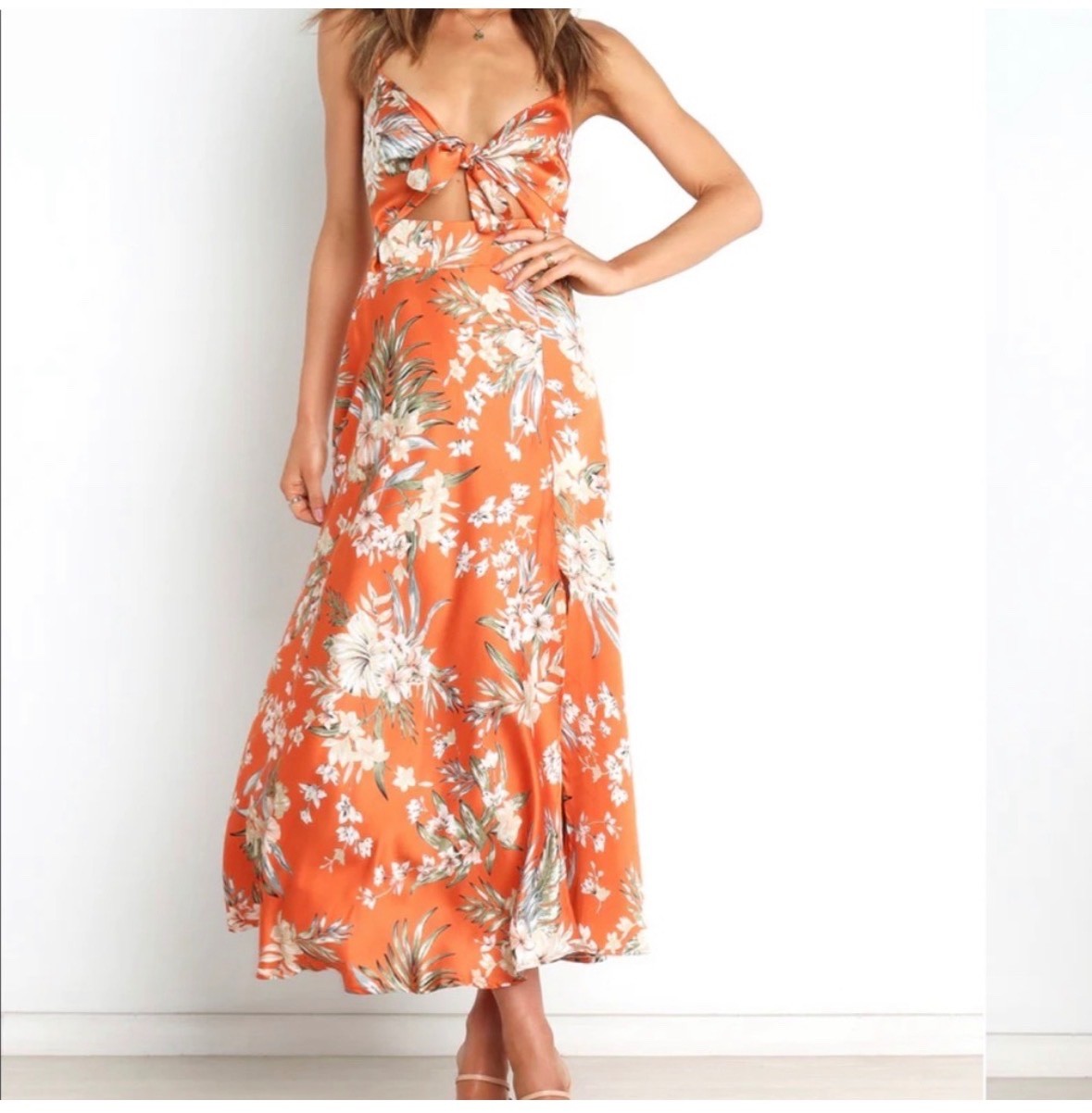 Petal and Pup midi dress, size 4, orange with front tie