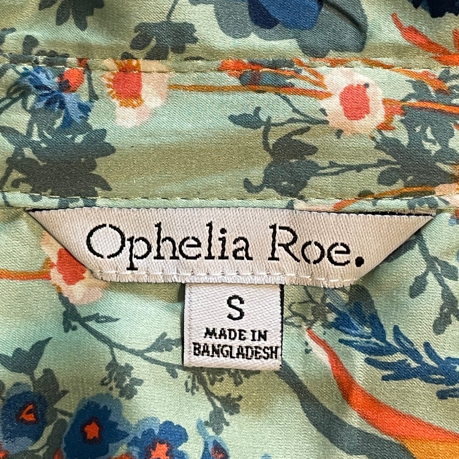 Ophelia Roe Mint Floral Belted Midi Shirt Dress Womens Size Small Shirtdress