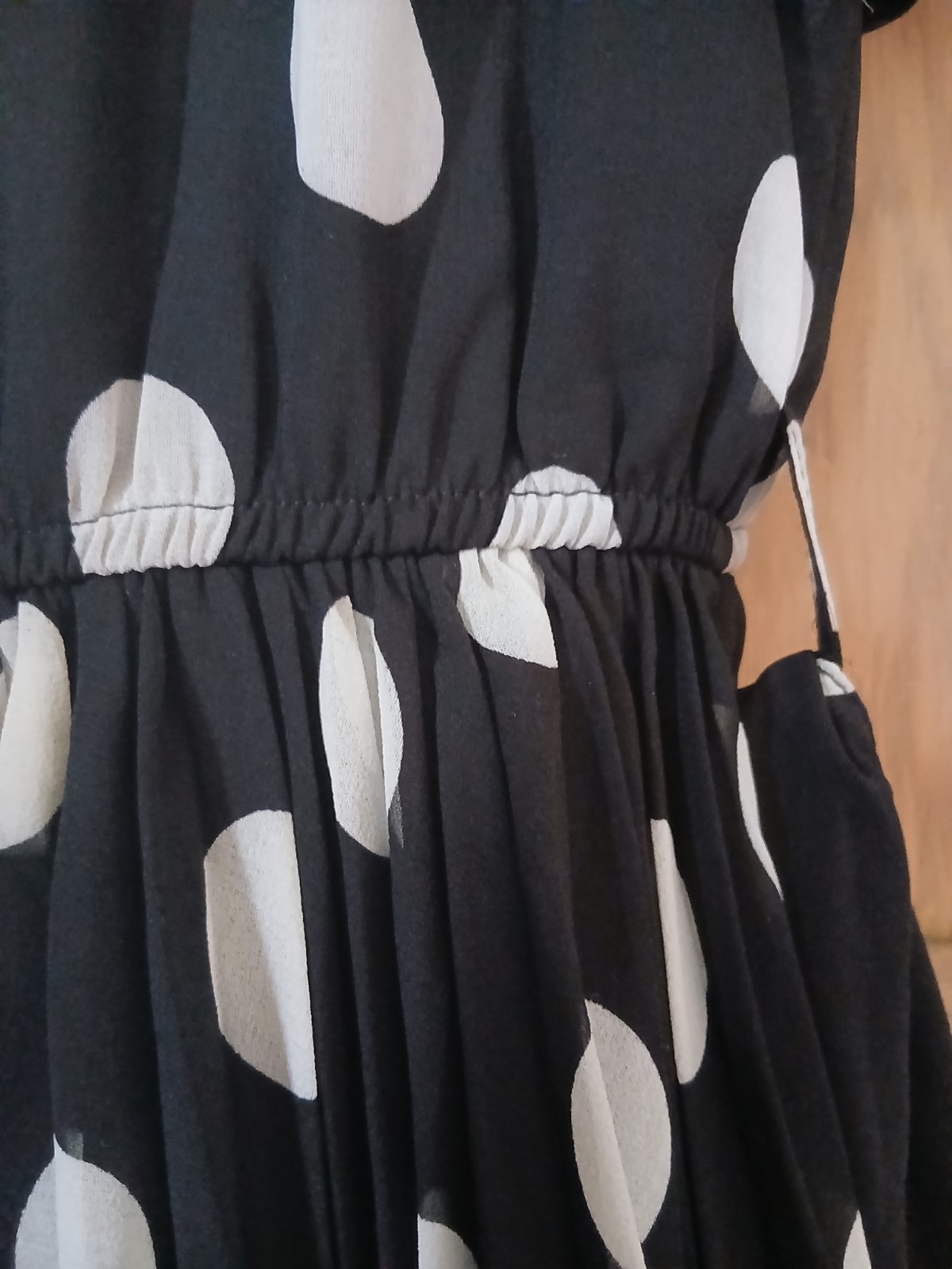 Black And White Spotty Polka Dot Dress, Knee Length, Tie Belt, Elasticated Waist
