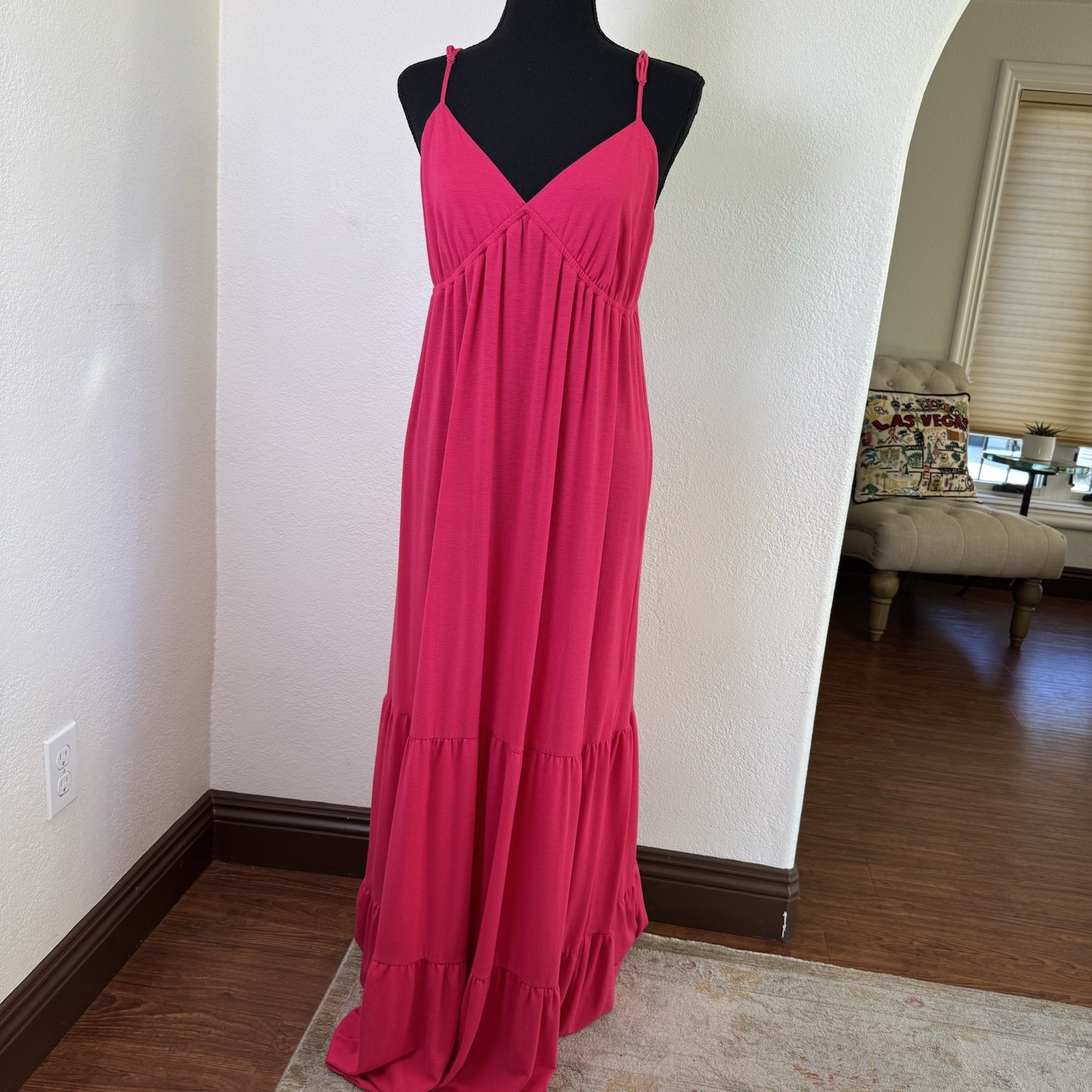 Mossimo Supply Co. Hot Pink Maxi Dress Womens Size L Adjustable Straps Sundress