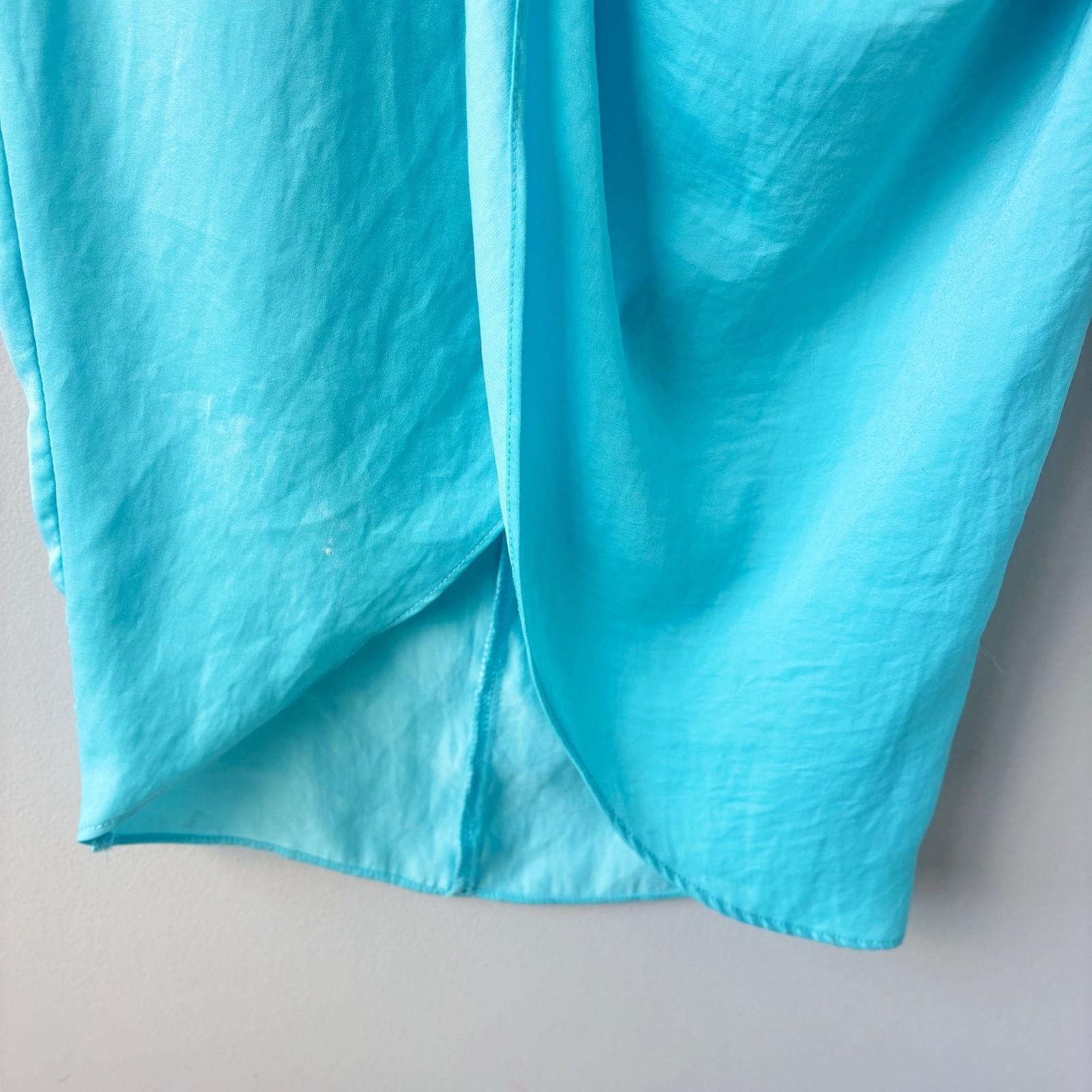 DO+BE Turquoise Blue One Shoulder Draped Ruched Tulip Midi Dress Sz Small NWT