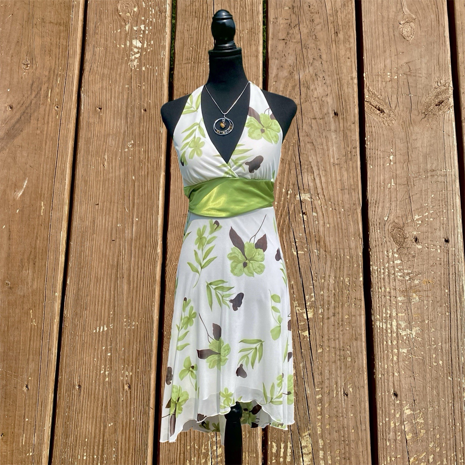 2000’s Brown & Green Floral Print Halter Dress NWT