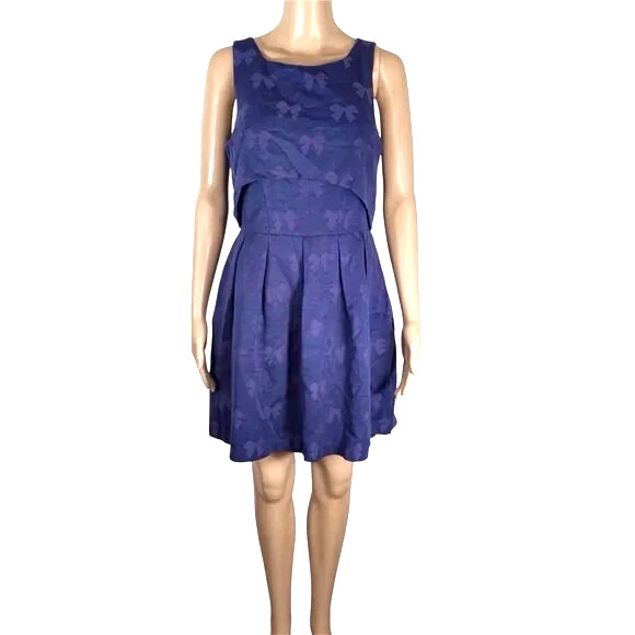 ASOS Womens Dress Size 6 Blue Bow Print Layered Sleeveless Cut Out Back Pleated