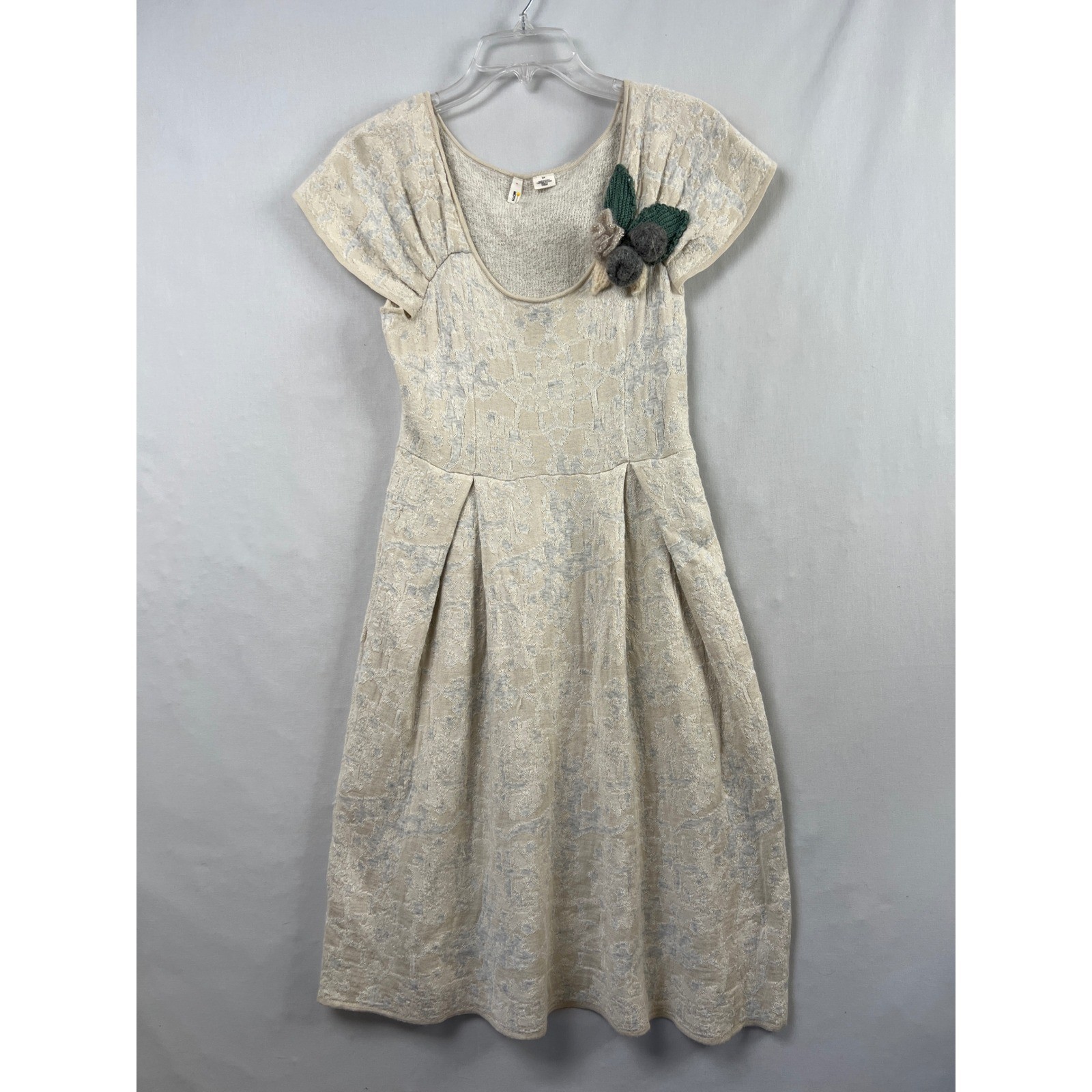 Moth Anthropologie Knit Dress Womens S Cream Pleated Jacquard Knit Rosette
