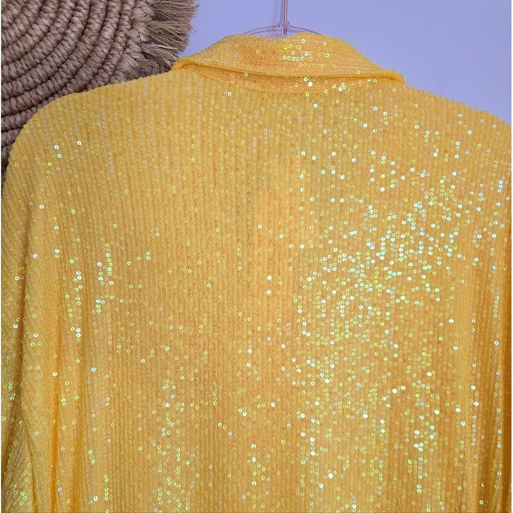 Anthropologie NEW Flat White Yellow Sequin Tunic Shirt Dress SZ XL Eras Tour