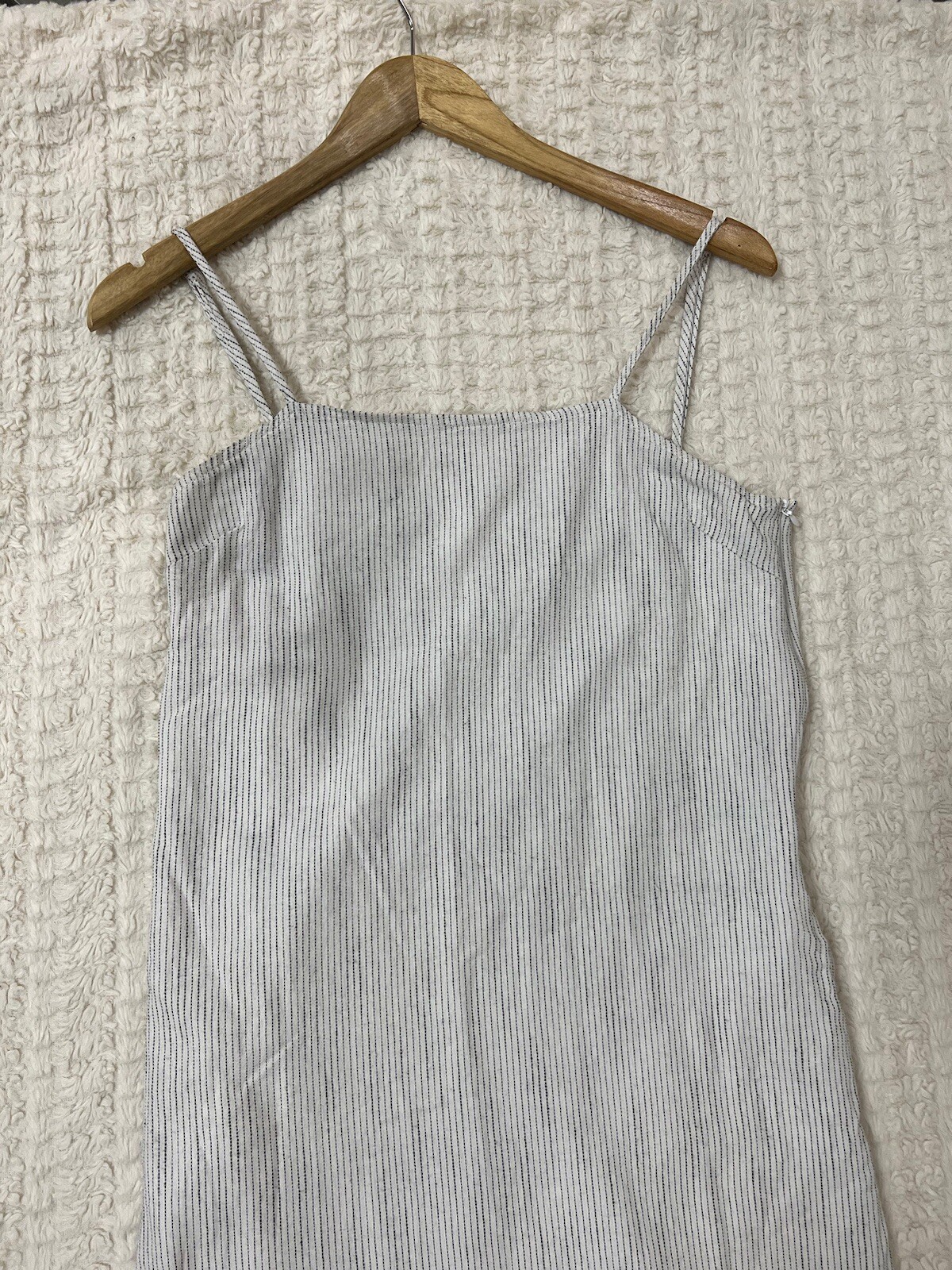 Mod Ref Women White Black Stripe Midi Spagetti Strap SunDress Cotton Sz S Comfy