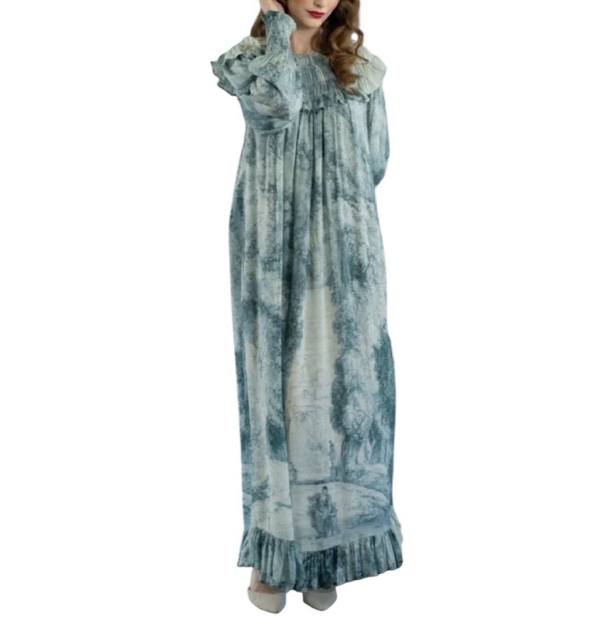 Lillou Cypress Avenue Maxi Dress Women’s Medium Blue Toile Print Made In India