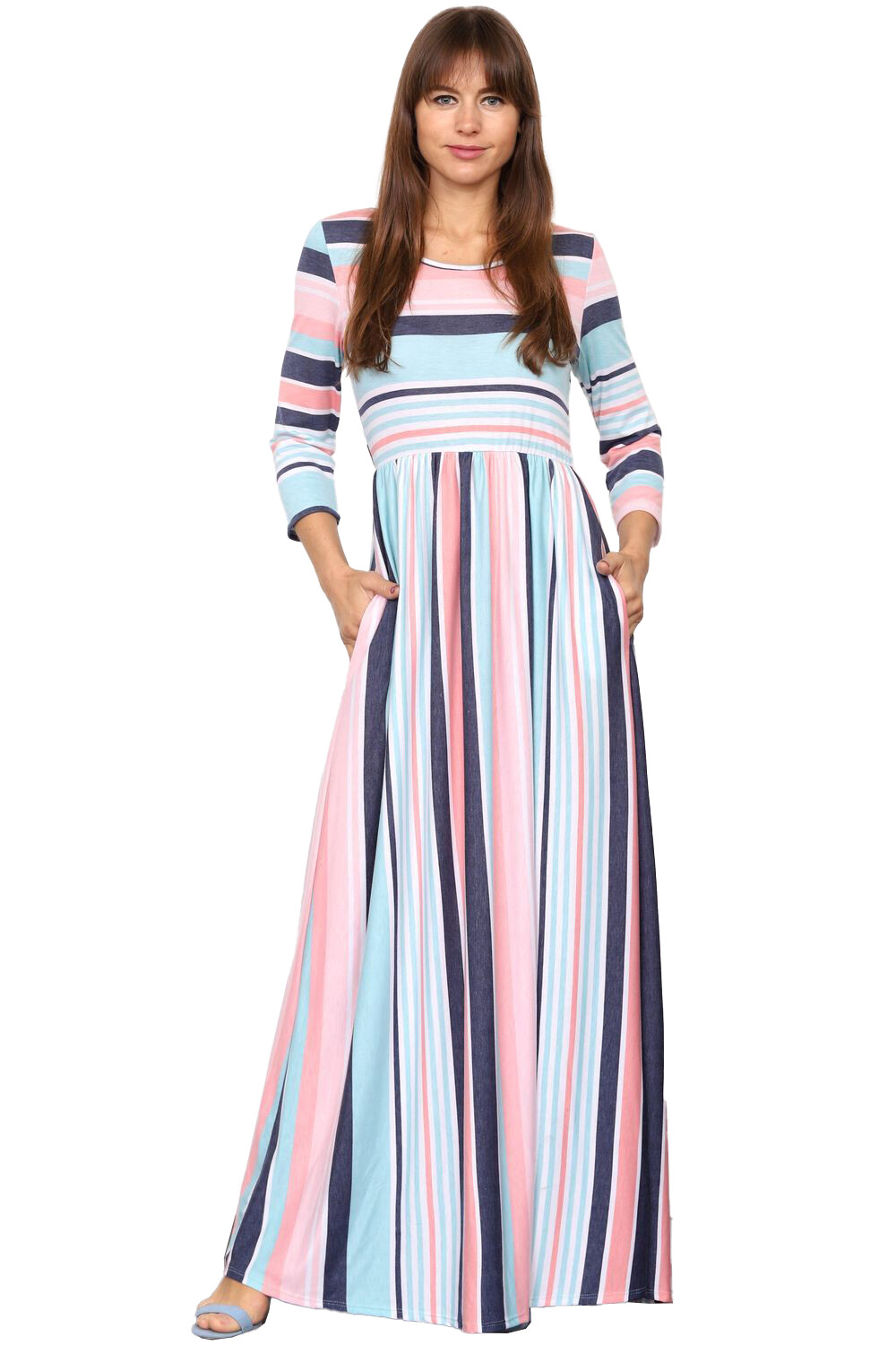 Eloges 3/4 Sleeve Multi Stripe Maxi Dresses S to 3X Plus