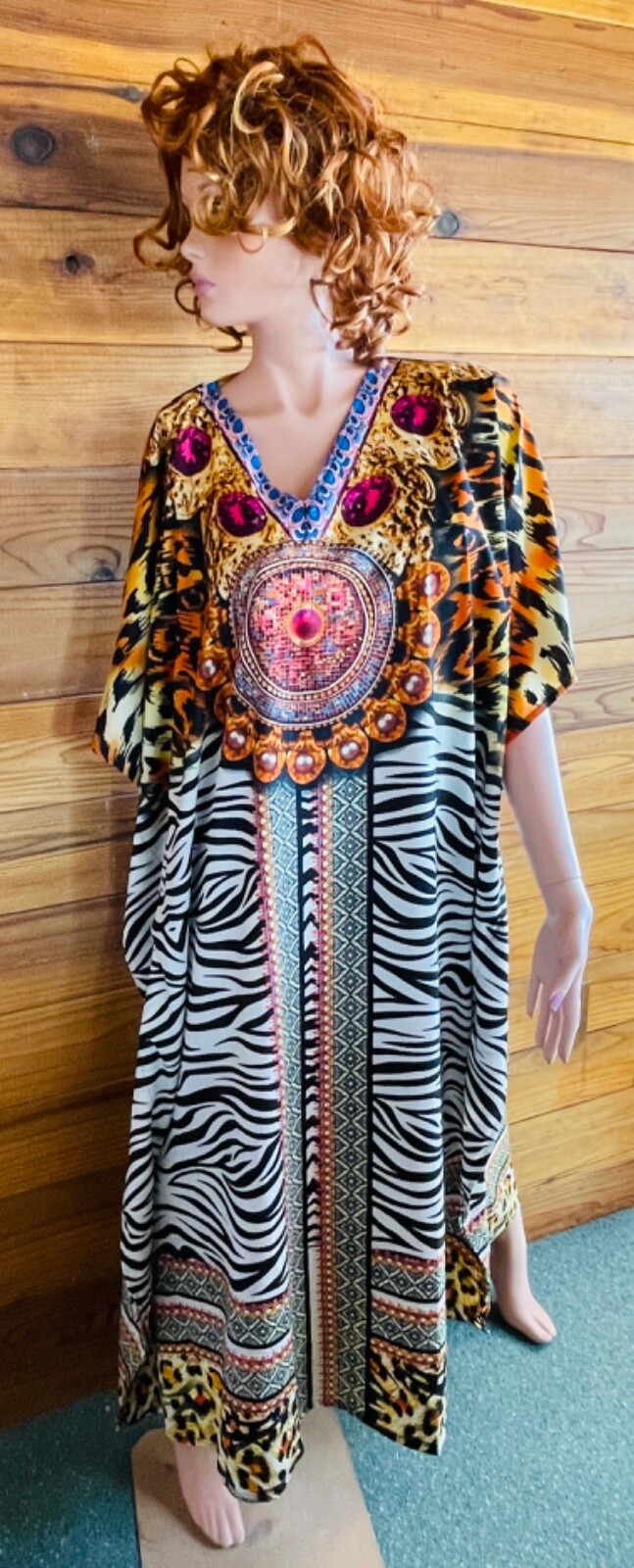 SHORE DRIVE NWT Leopard ZEBRA PEARLS Print CAFTAN O/S