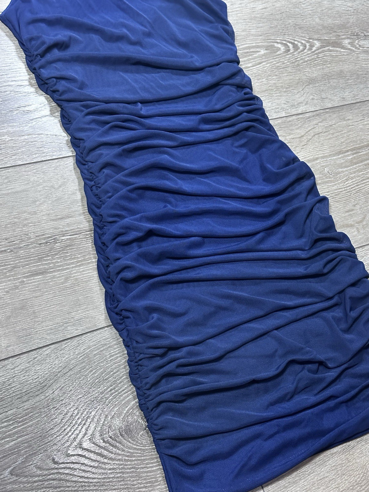 Cotton Candy LA Navy Ruched One Shoulder Mini Bodycon Dress S Mesh Asymmetrical