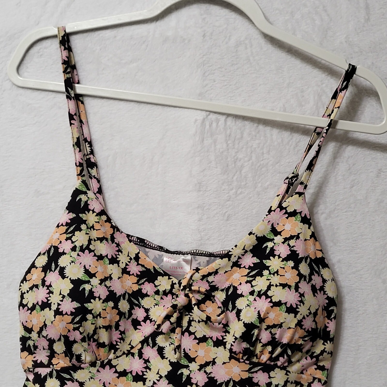 No Boundaries Y2K Babydoll Floral Mini Dress Spaghetti Strap Recycled Black L