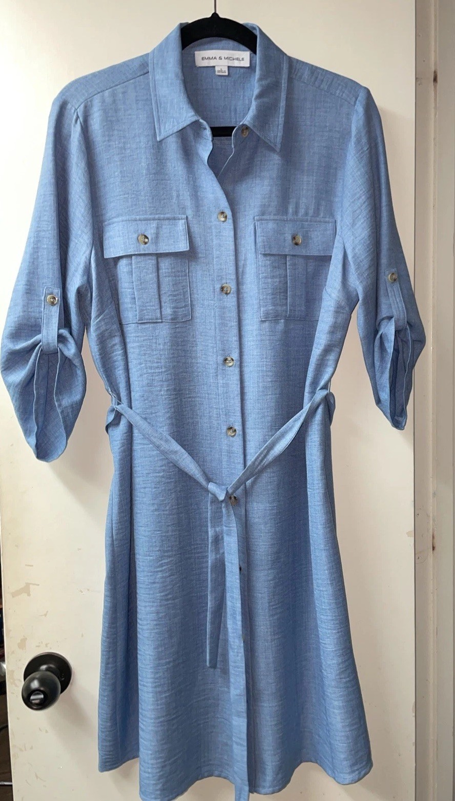 Emma And Michelle Large Blue Chambray Polyester Shirt Dress Women’s