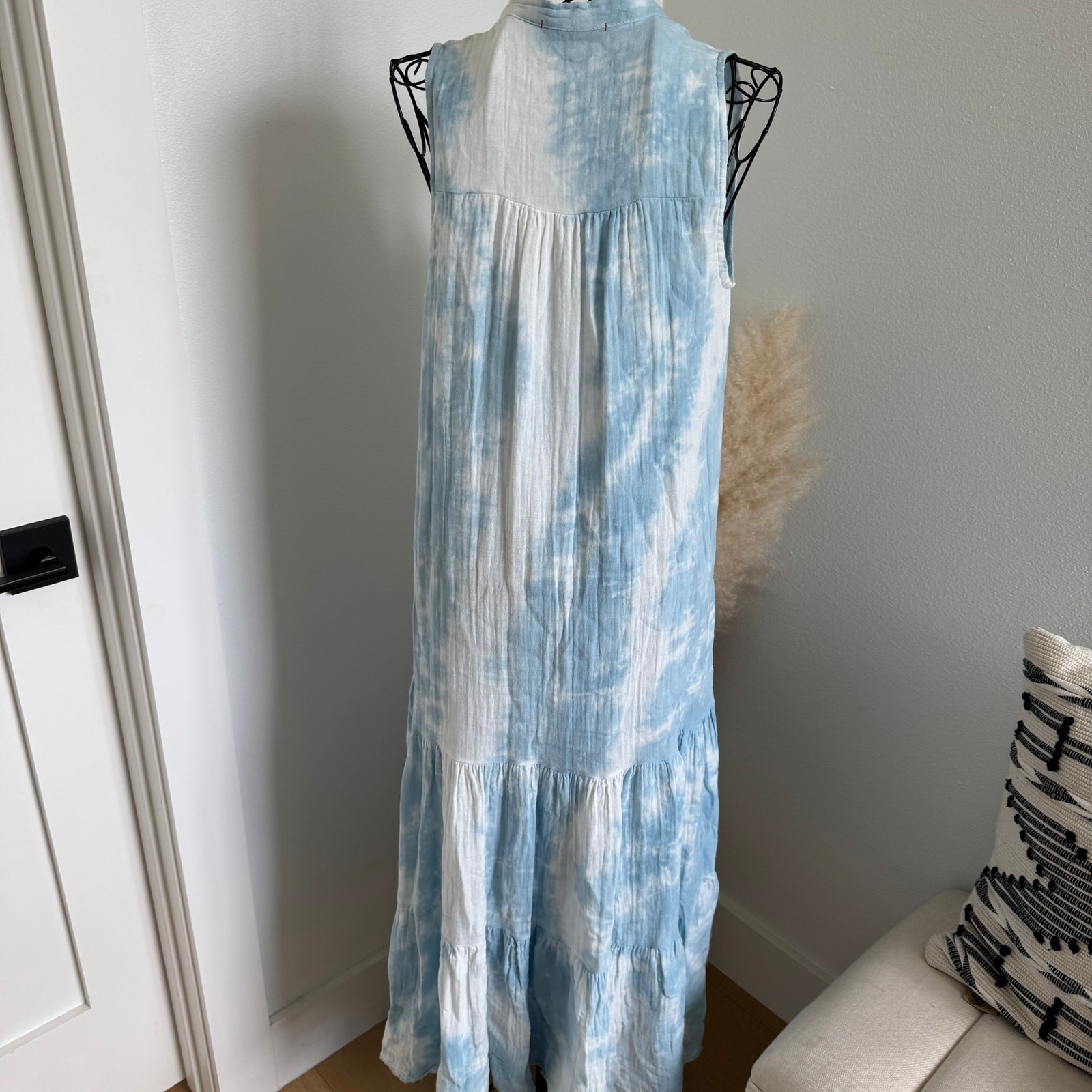 Stark X Sky Blue Tie Dye Gauze Cotton Layer Sleeveless Maxi Dress XSmall