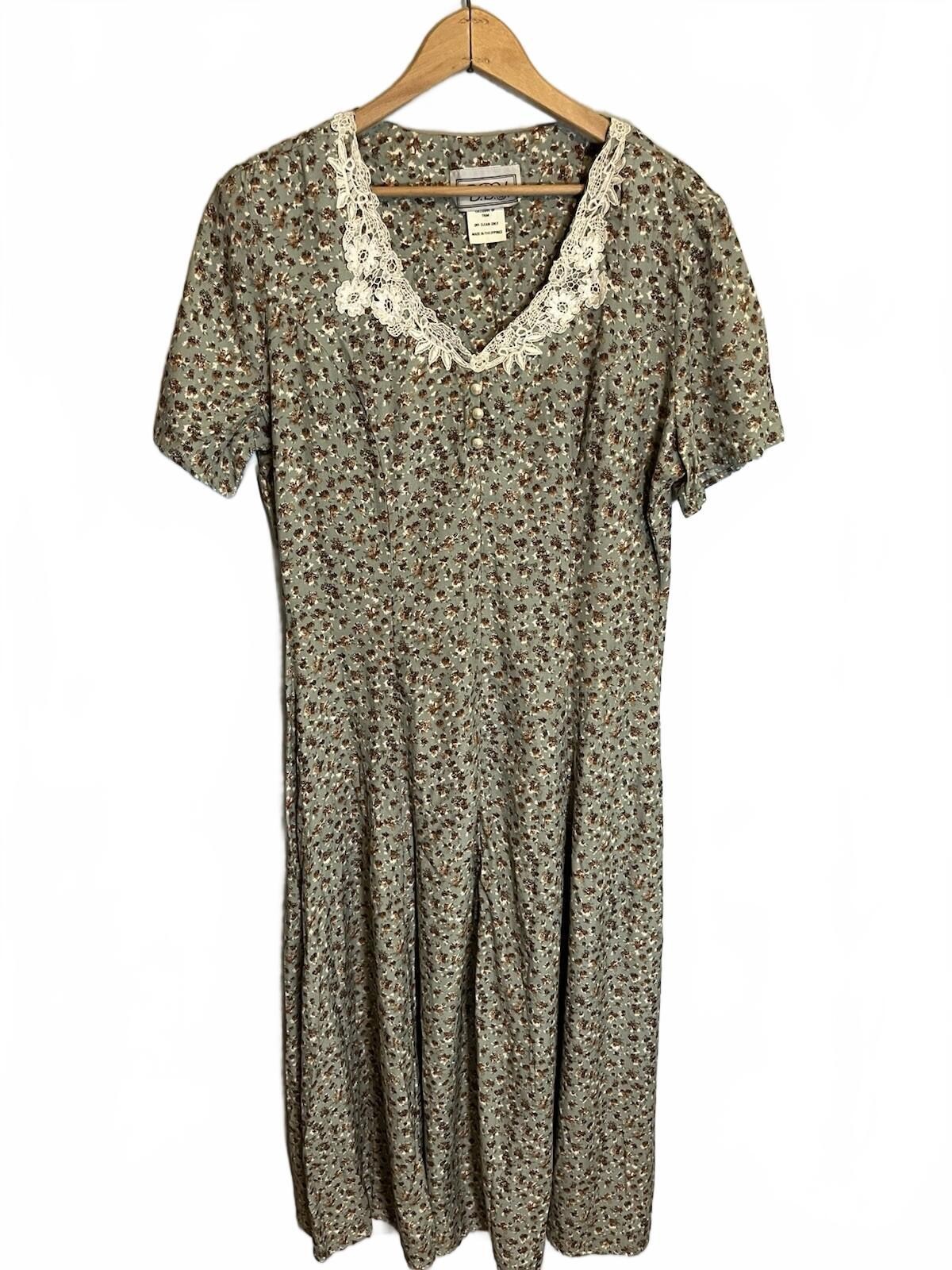 Vintage DBY Ltd. 90s Floral Dress Pearl Buttons Lace Up Back Cottagecore Dress 5