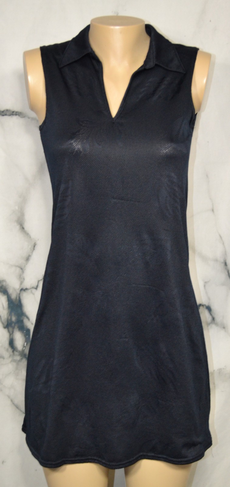 SONOMA Navy Blue Leaf Print Sleeveless Collared Dress Small Unlined Lightweight