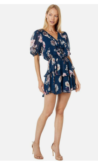 NWT Yumi Kim S Reese Blue Floral Ruffle Short Sleeve Mini Dress