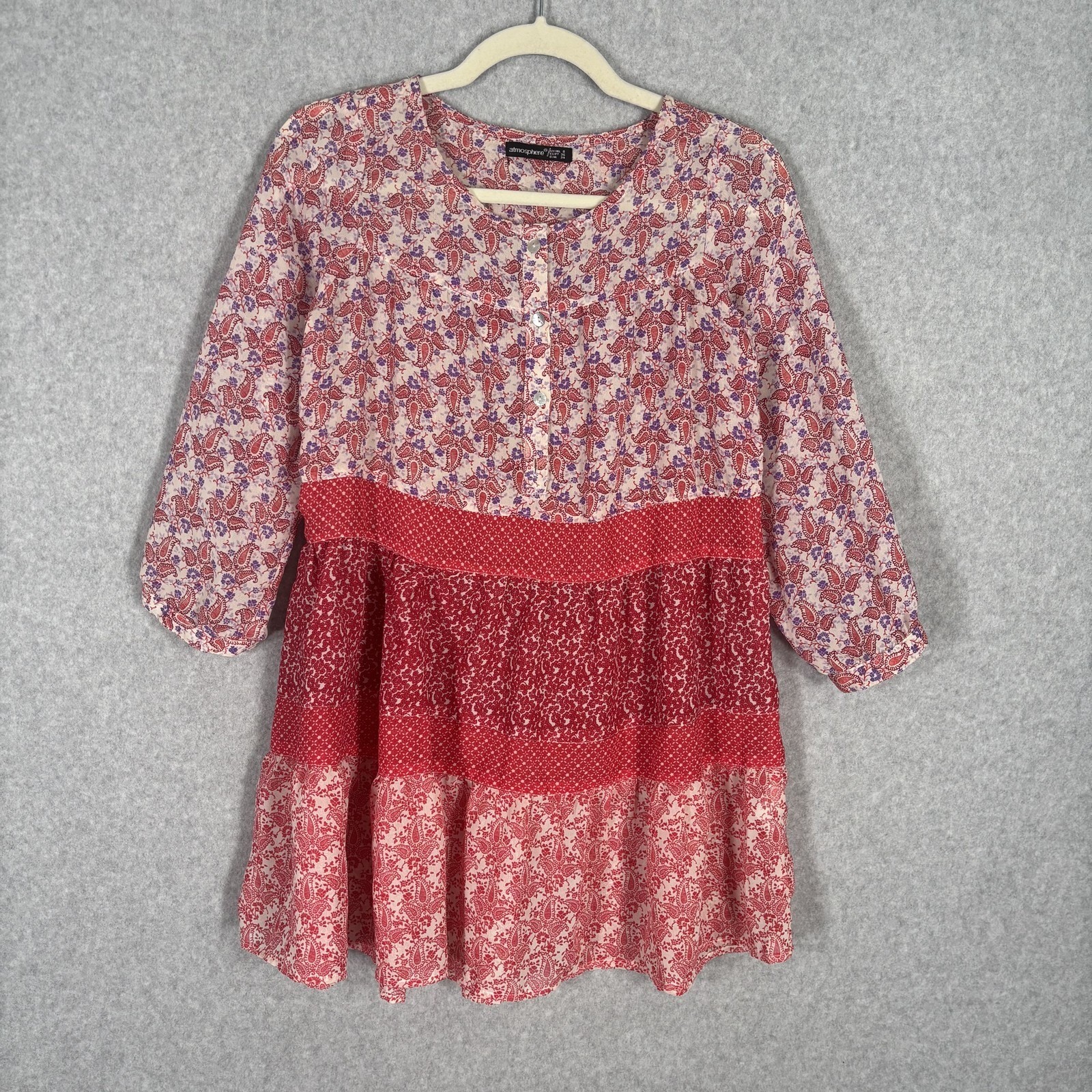 Atmosphere Babydoll Tunic Dress 6 Paisley Tiered Patchwork Peasant Boho Festival