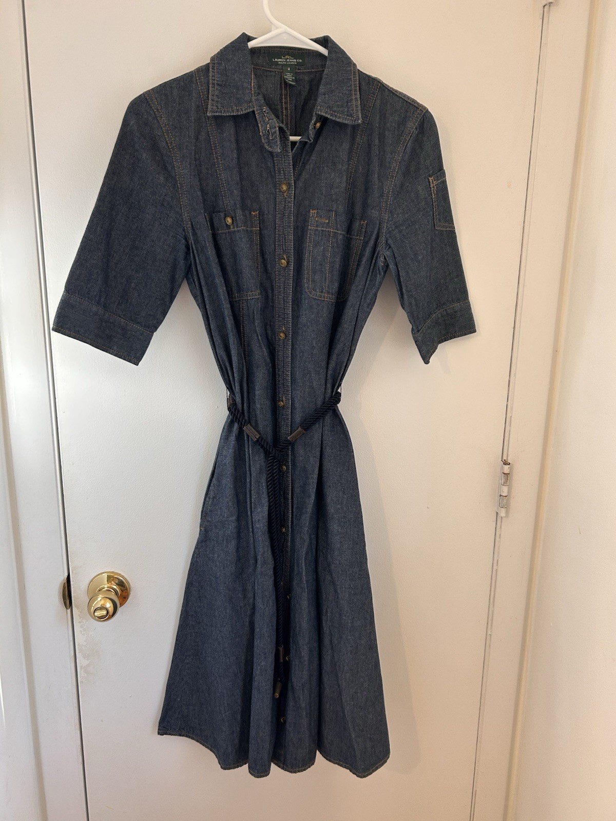 Lauren Ralph Lauren Jeans Co Denim Dress Button Front Full Skirt Rope Belt Size4