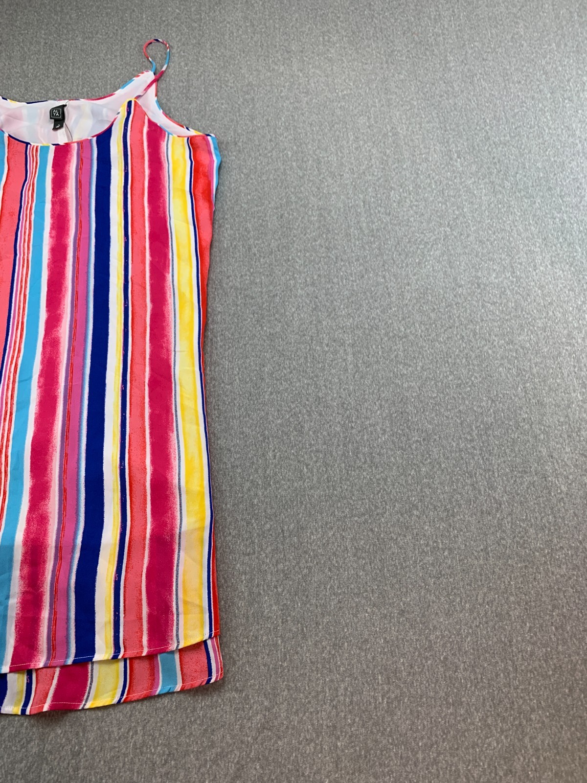 Francesca’s Candy Stripe Slip Dress Womens Small Pink Yellow Blue Tiered Flowy