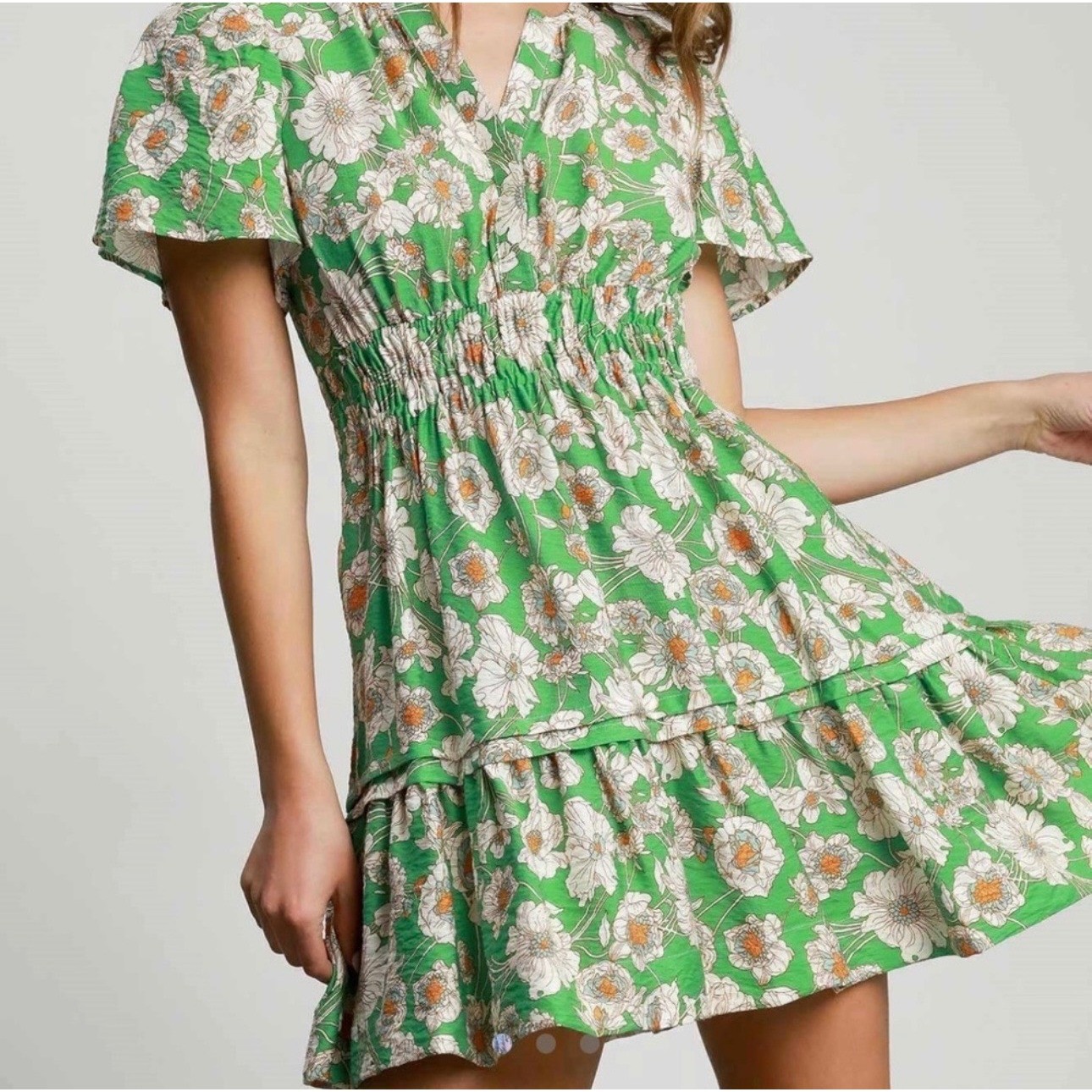 NWT Umgee Womens Daisy Dress Smocked Mini Dress Large Cottagecore Tiered Fairy