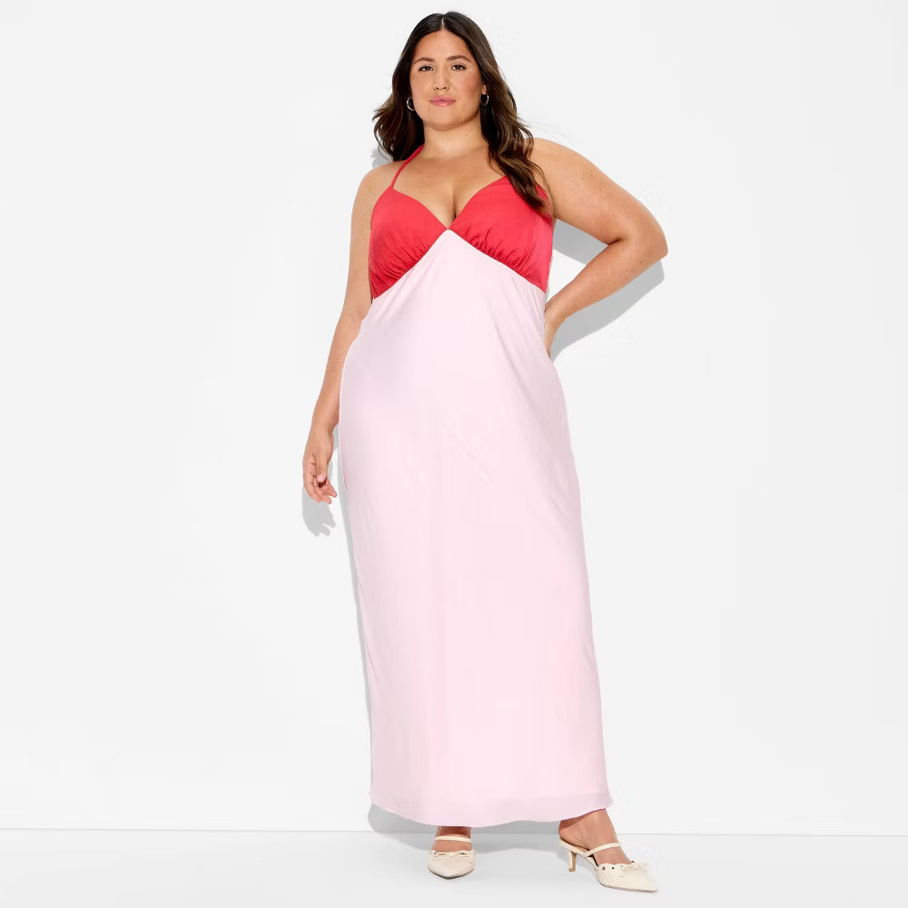 Women Sleeveless Triangle Cup Maxi Dress – Wild Fable Red 1X