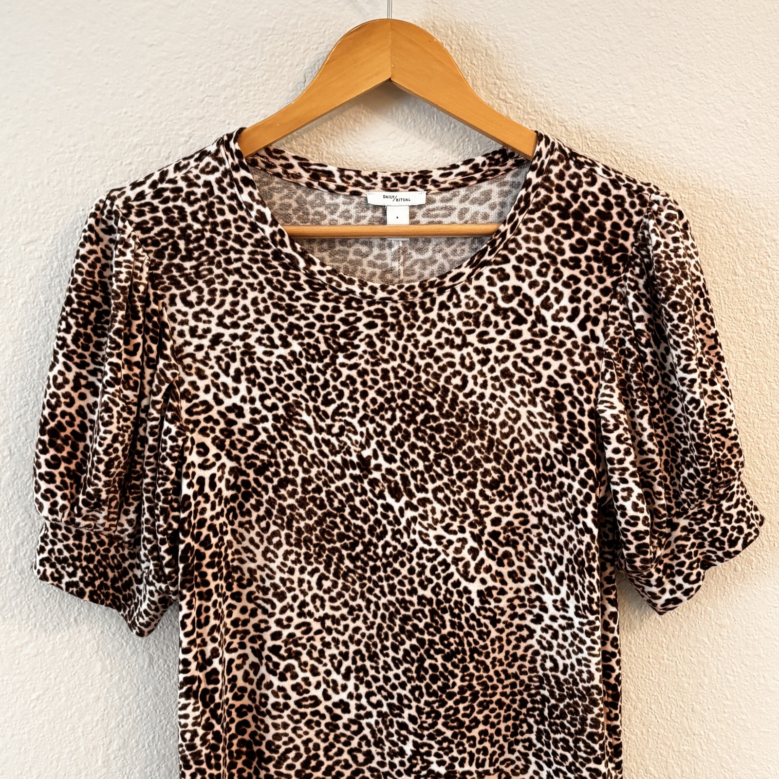 Anthropologie Daily Ritual Leopard Print Dress Womens Size S Brown Boho Casual