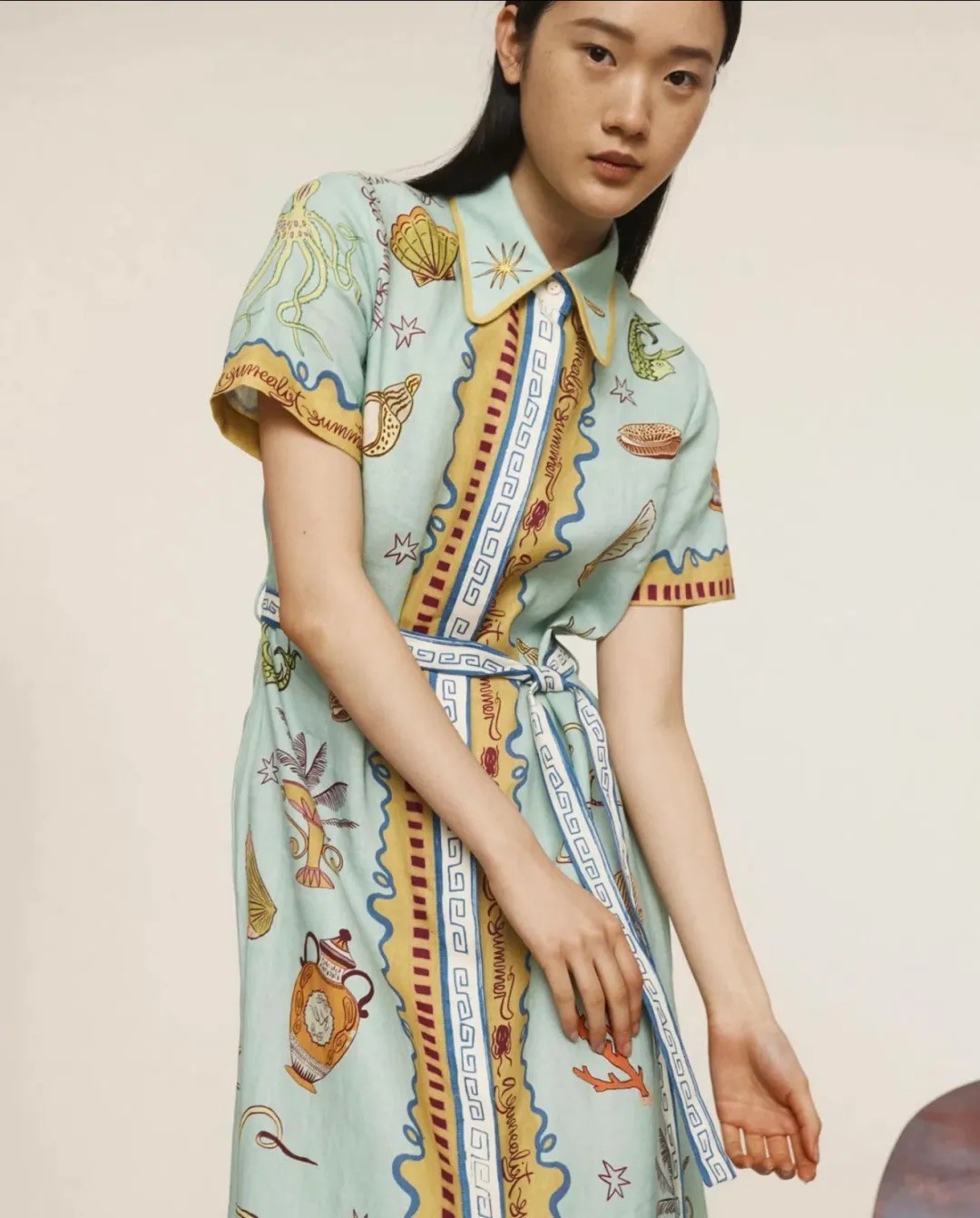 Alemais Surrealist Summer Short-Sleeve Linen Shirtdress 10