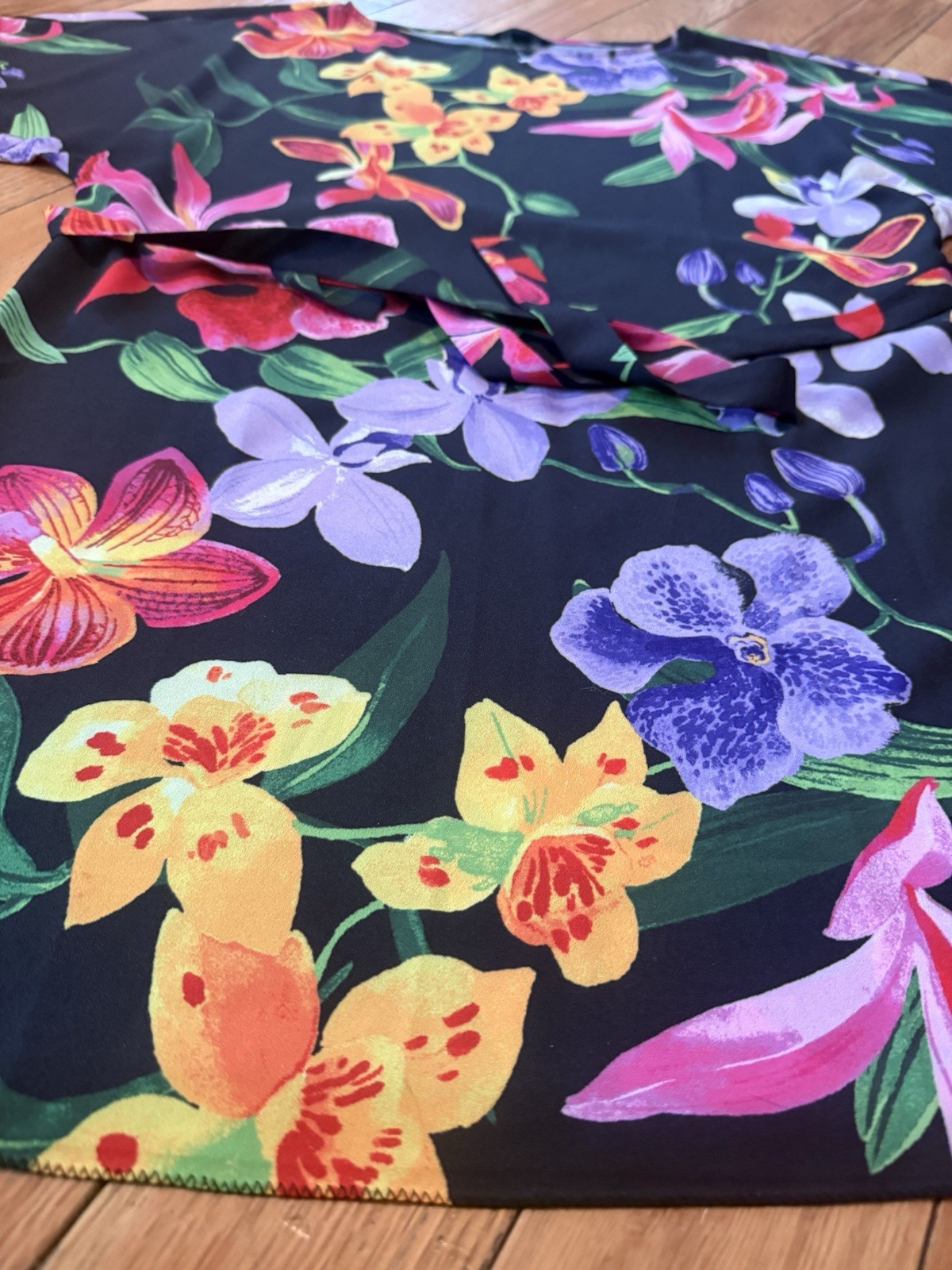 Lands’ End Black Multicolored Floral Dress Short Sleeve Womens Size S (6-8) NWOT