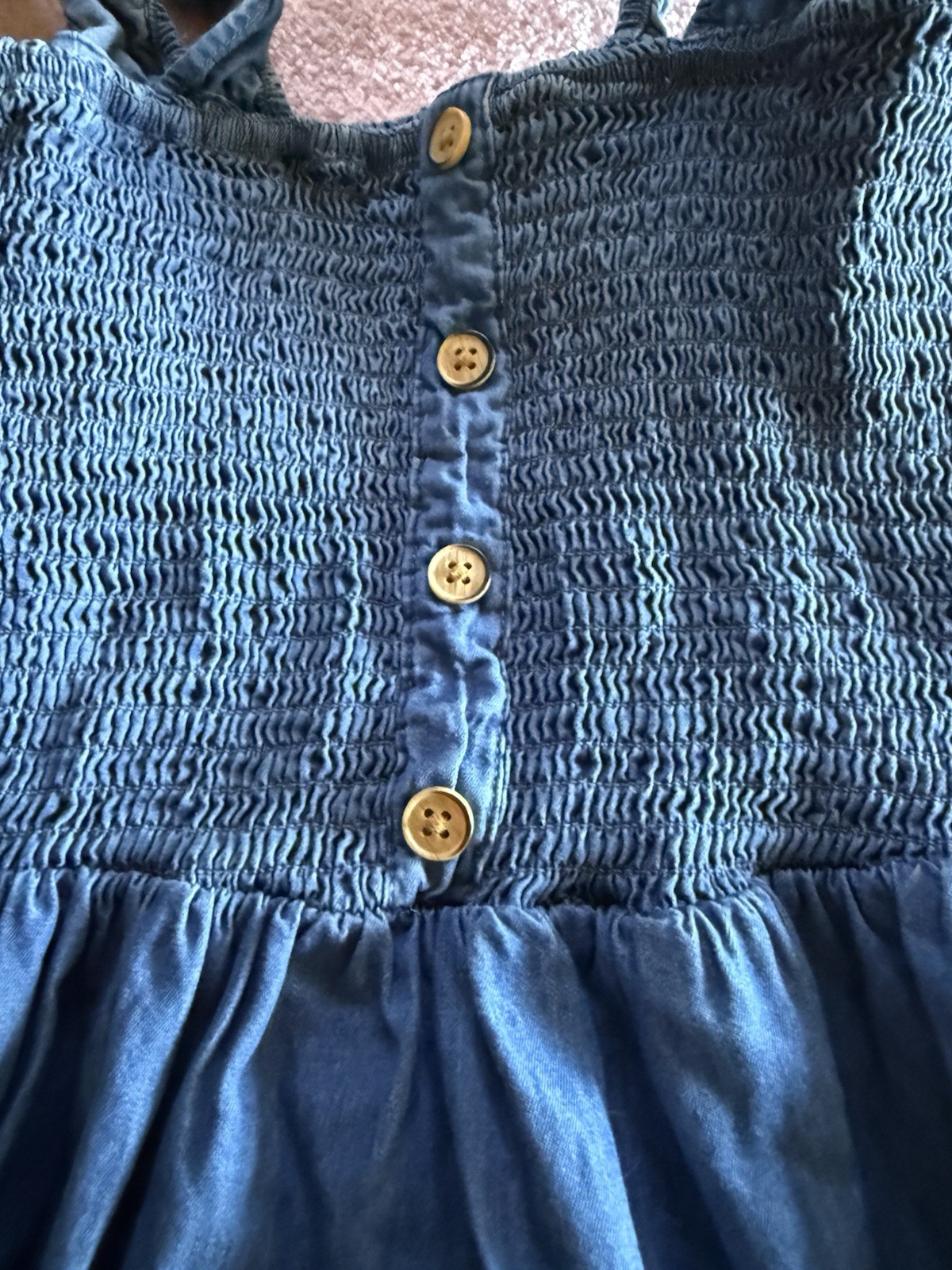 MADISON GREY chambray Denim Smocked Mini Dress M💙