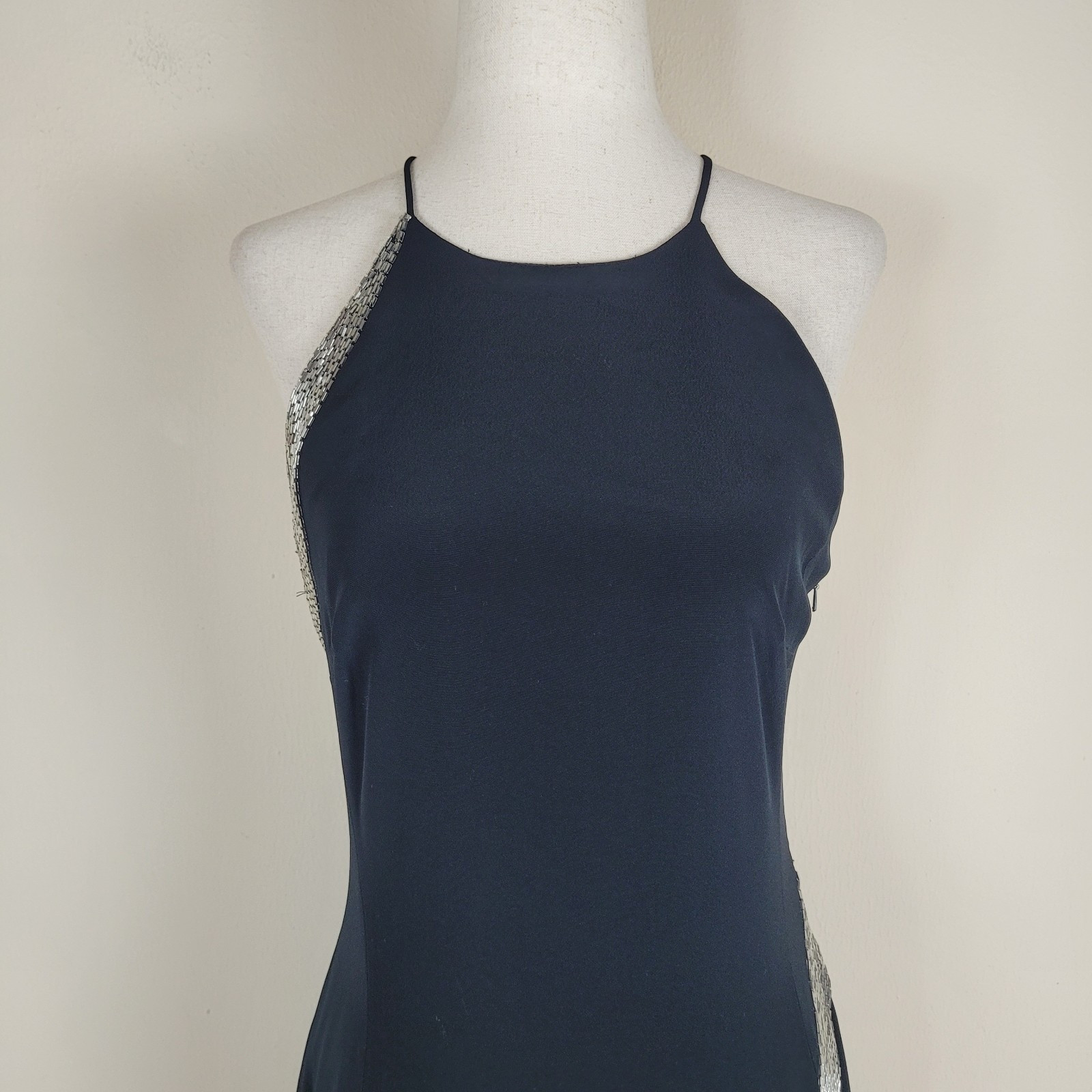 VTG Niteline Dress 6 Black Long Beaded Evening 90s Gown Column Sexy Red Carpet
