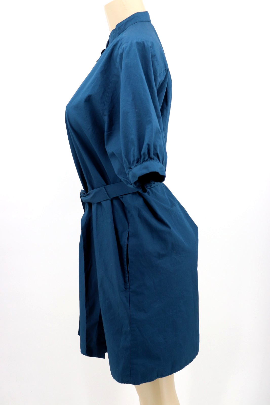 Ann Taylor Weekend Collection Stand Collar Belt Dress Sz Small Blue Pockets New