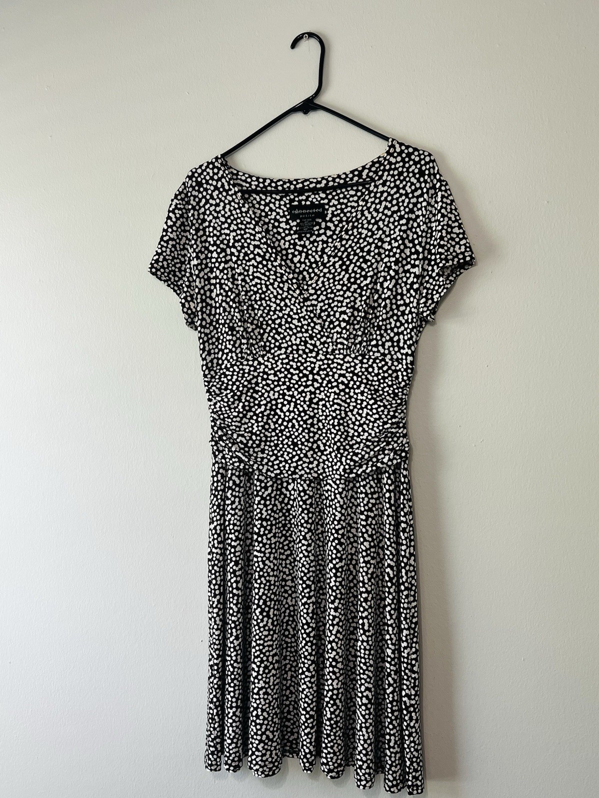 Connected Polka Dot Fit & Flare Dress V-Neck Cap Sleeve Knee Length 12P