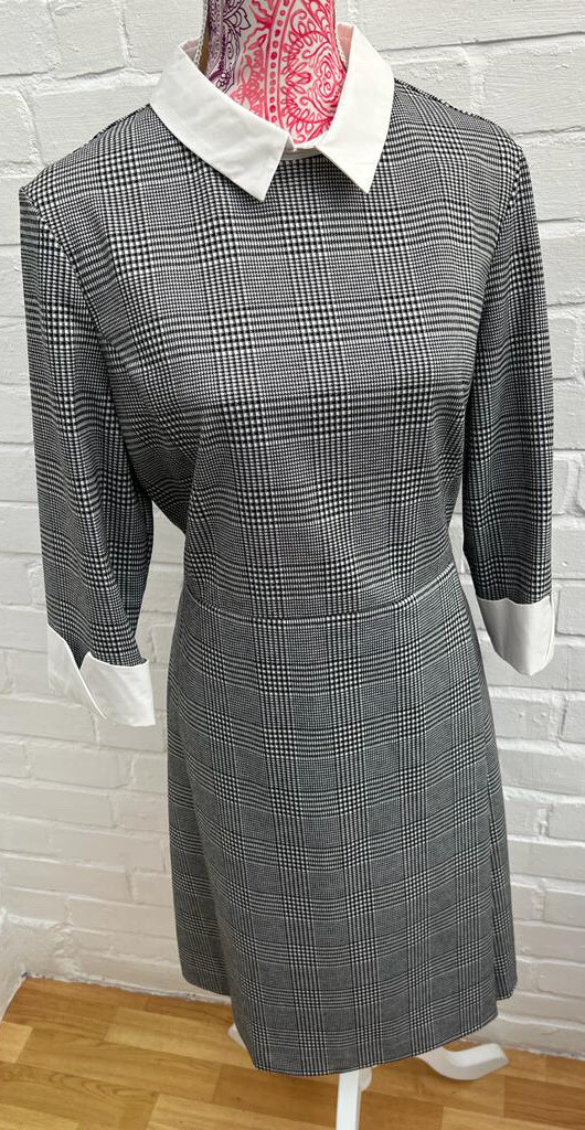 M&S Collection Dress Checked Black White Contrast Collar Size 18 EUR 46 RRP £45