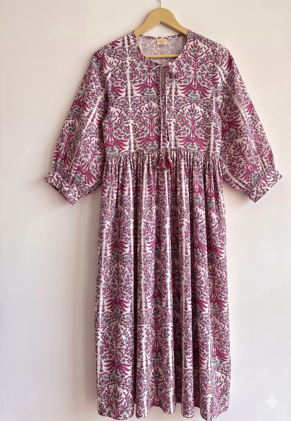 Cotton Dress for Women’s Floral Printed Midi Summer Dressing Gown (Pink)