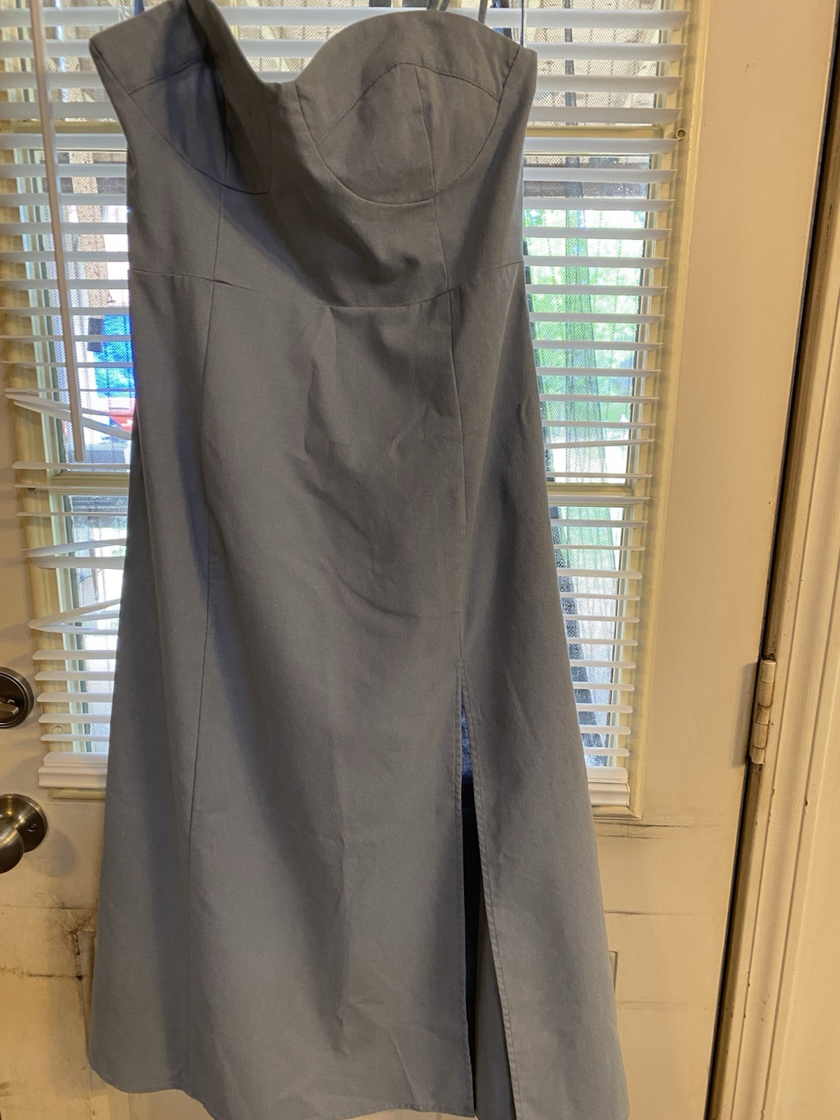 NEW Midi Corset Denim Dress with Front Slit Fitted Back Sundress Size M