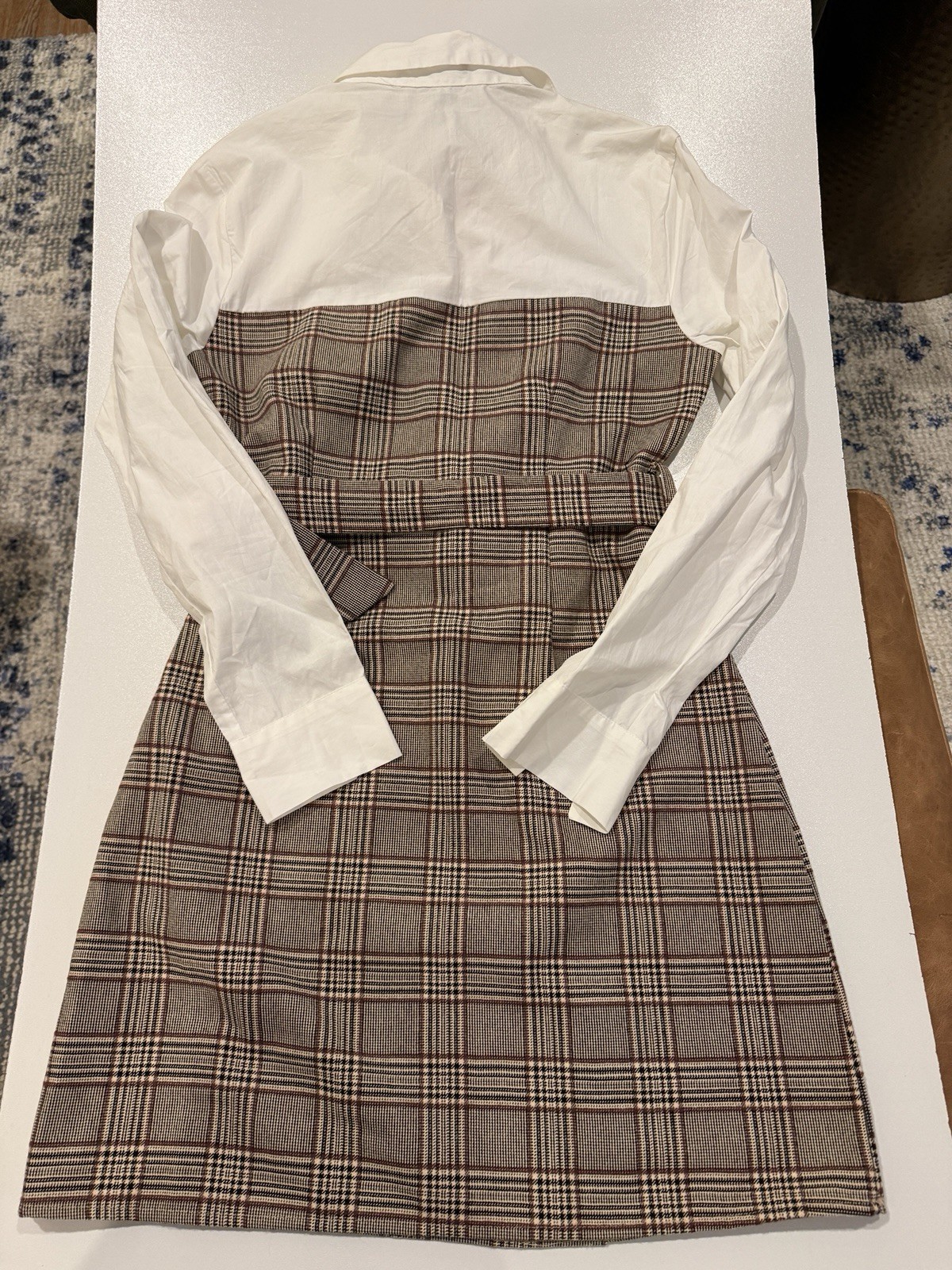 Misguided NEW w/tags Plaid Contrast Blazer Dress White Shirt Bodice Belted Sz 6