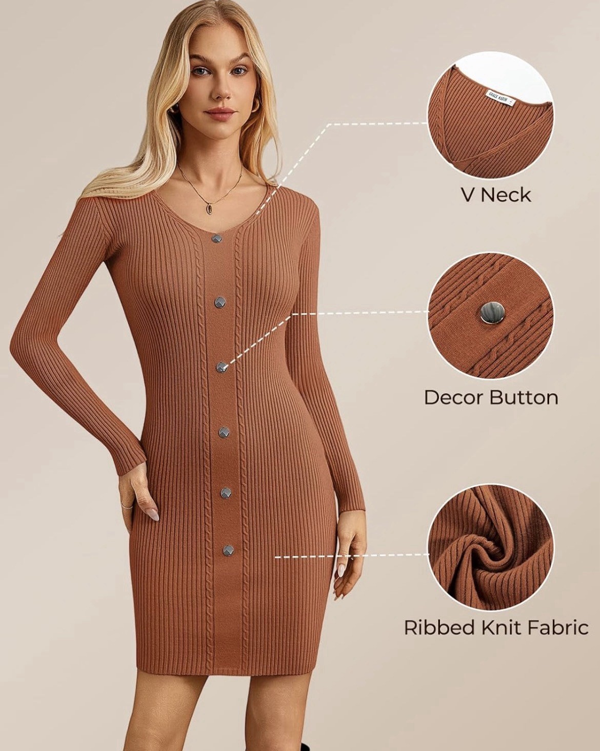 Women’s Ribbed Knit Bodycon Sweater Dress-bottom Front, Long Sleeve, Soft 2XL [i