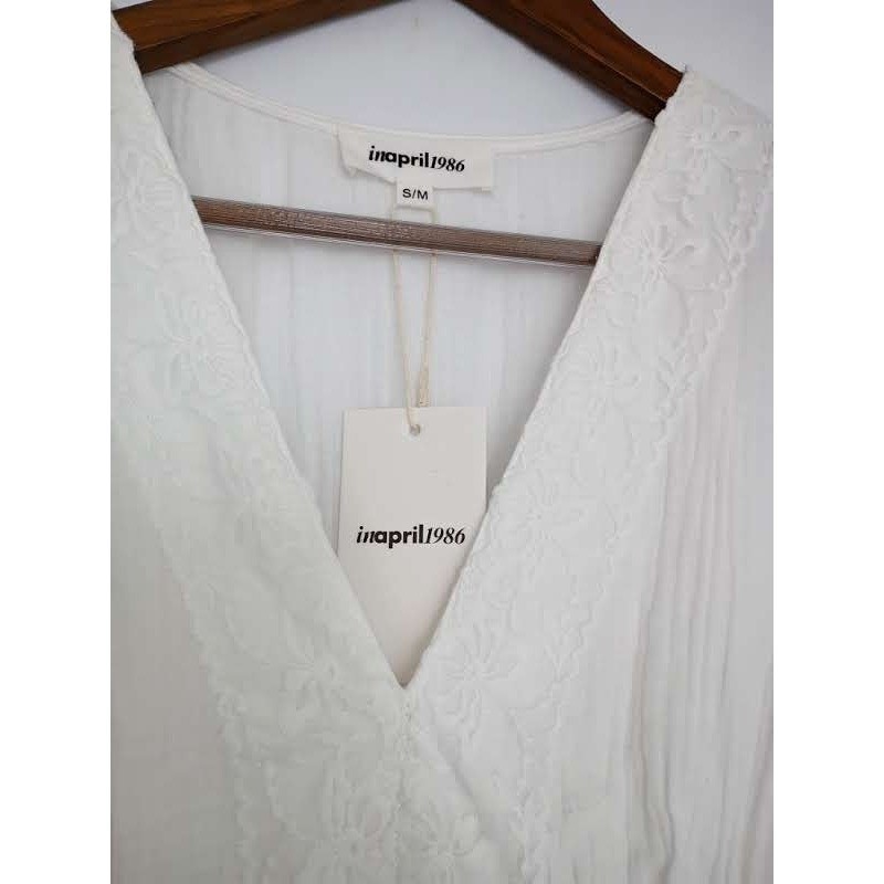 NWT Parisian White 100% Cotton Gauze Coastal Boho Maxi Dress M Paris Designer