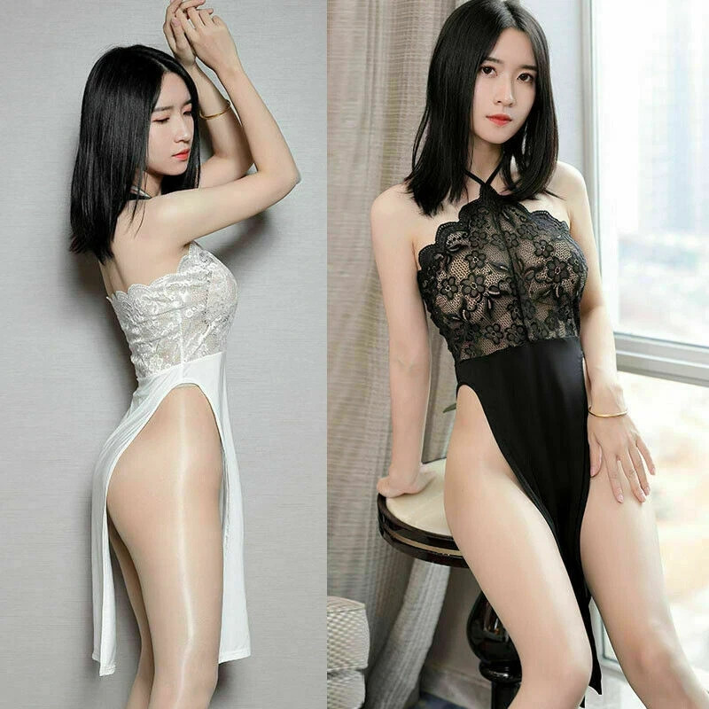 Women Ultra Thin Bodycon Dress High Slit Leg Cheongsam Party Nightwear Clubwear