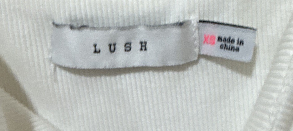 Lush Off-White Ribbed Sleeveless Dress XS Adjustable Straps Ruffle Zip