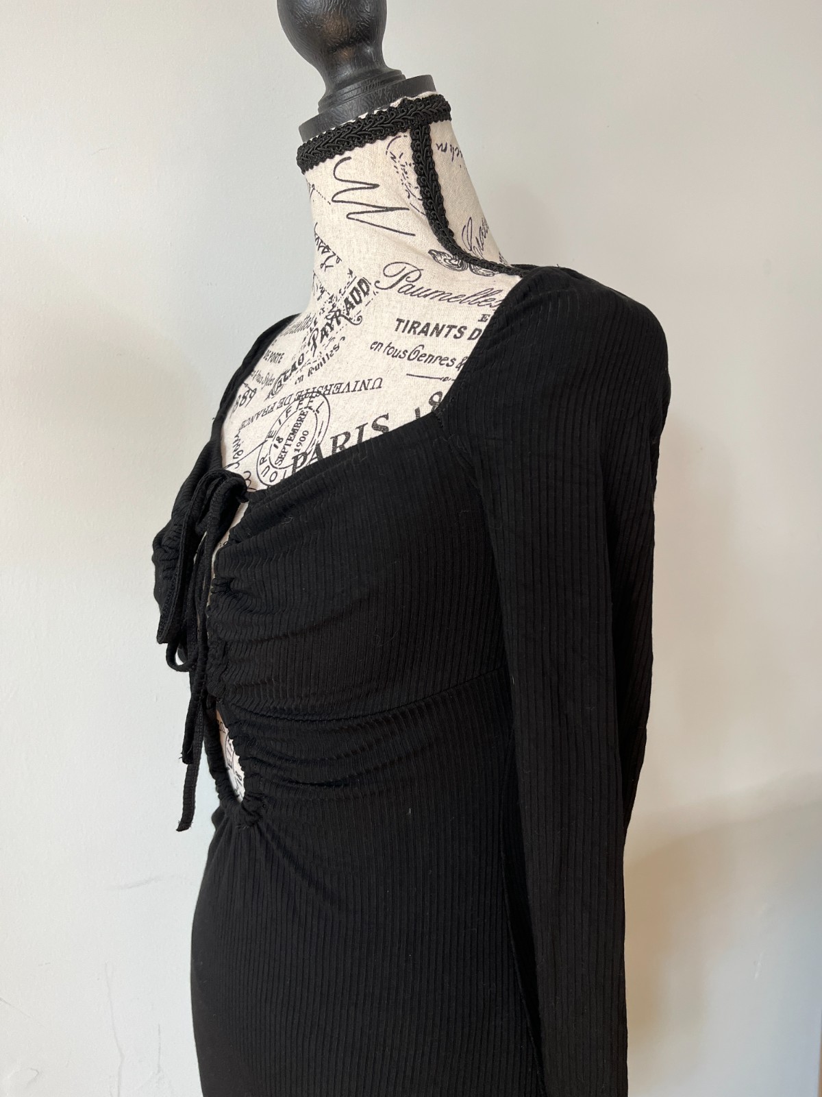 Dolan Whimsigoth Fairy Grunge Black Ribbed Drawstring Dress Sz: XXS Stretchy