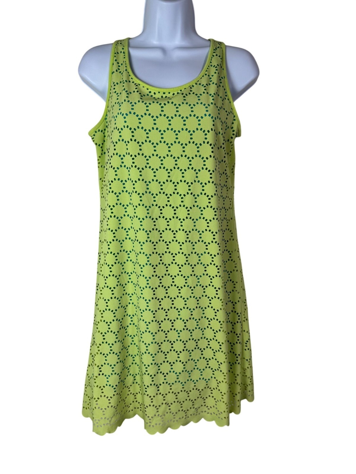 Tittle Nine Green Sleeveless Laser Cut Scalloped Hem Dress Size Small Lightweigh