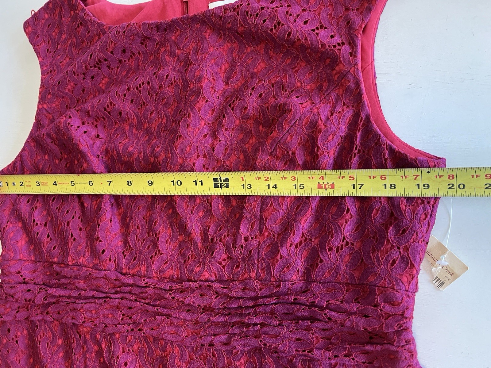 Coldwater Creek Embroidered Lace Sleeveless Sheath Dress Raspberry 39″L Size 14
