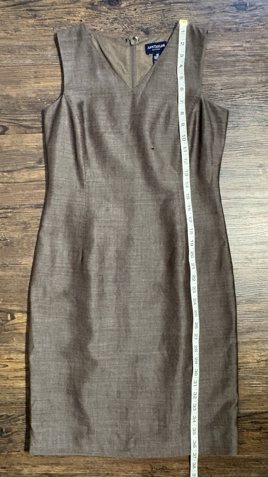 Ann Taylor Wool Mohair Rayon Blend Sheath Dress V Neck Sleeveless Brown Vintage
