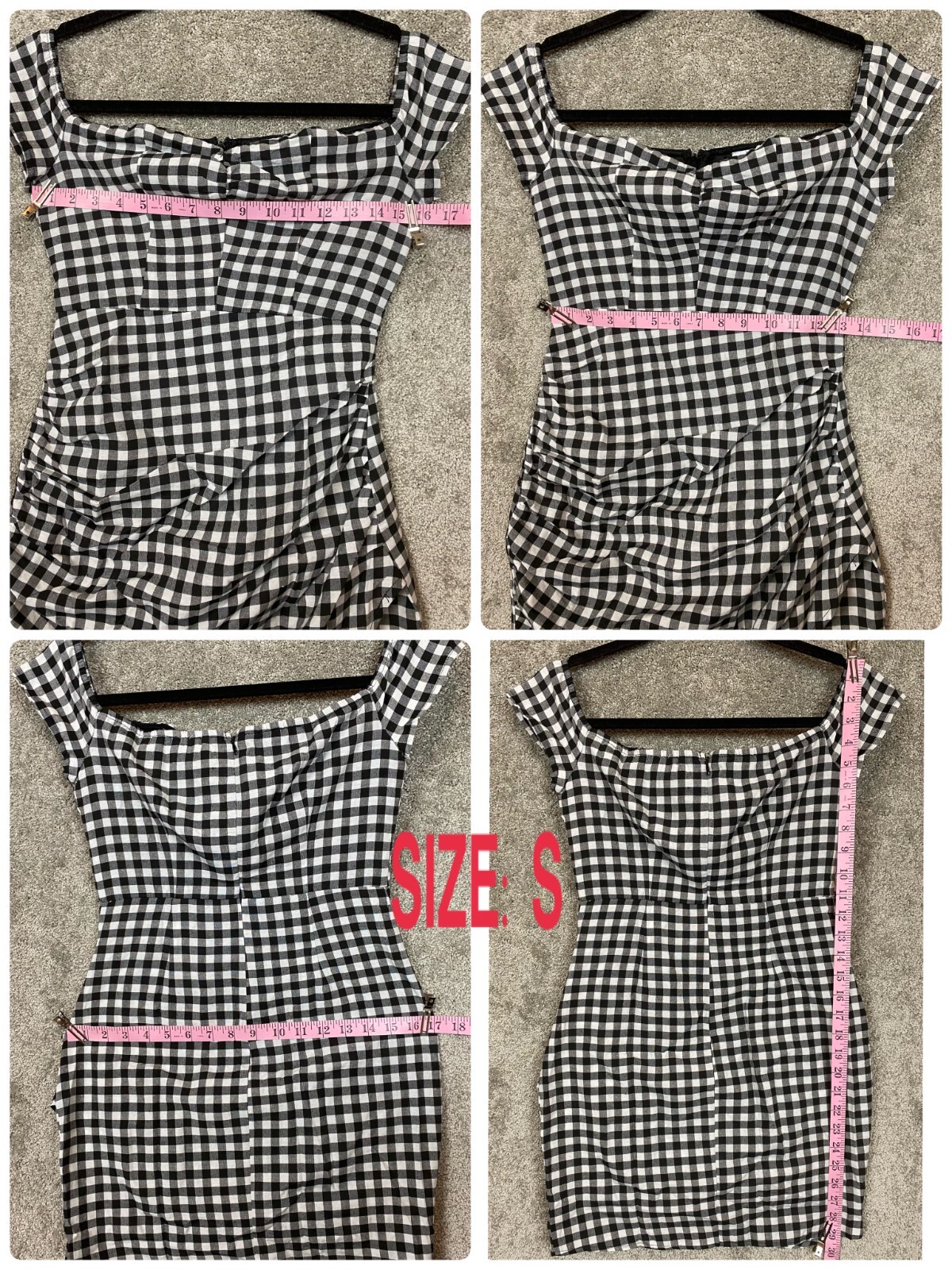 $64 NEW By The Way Roselyn Gingham Mini Dress Black & White Check XXS, XS, S, M